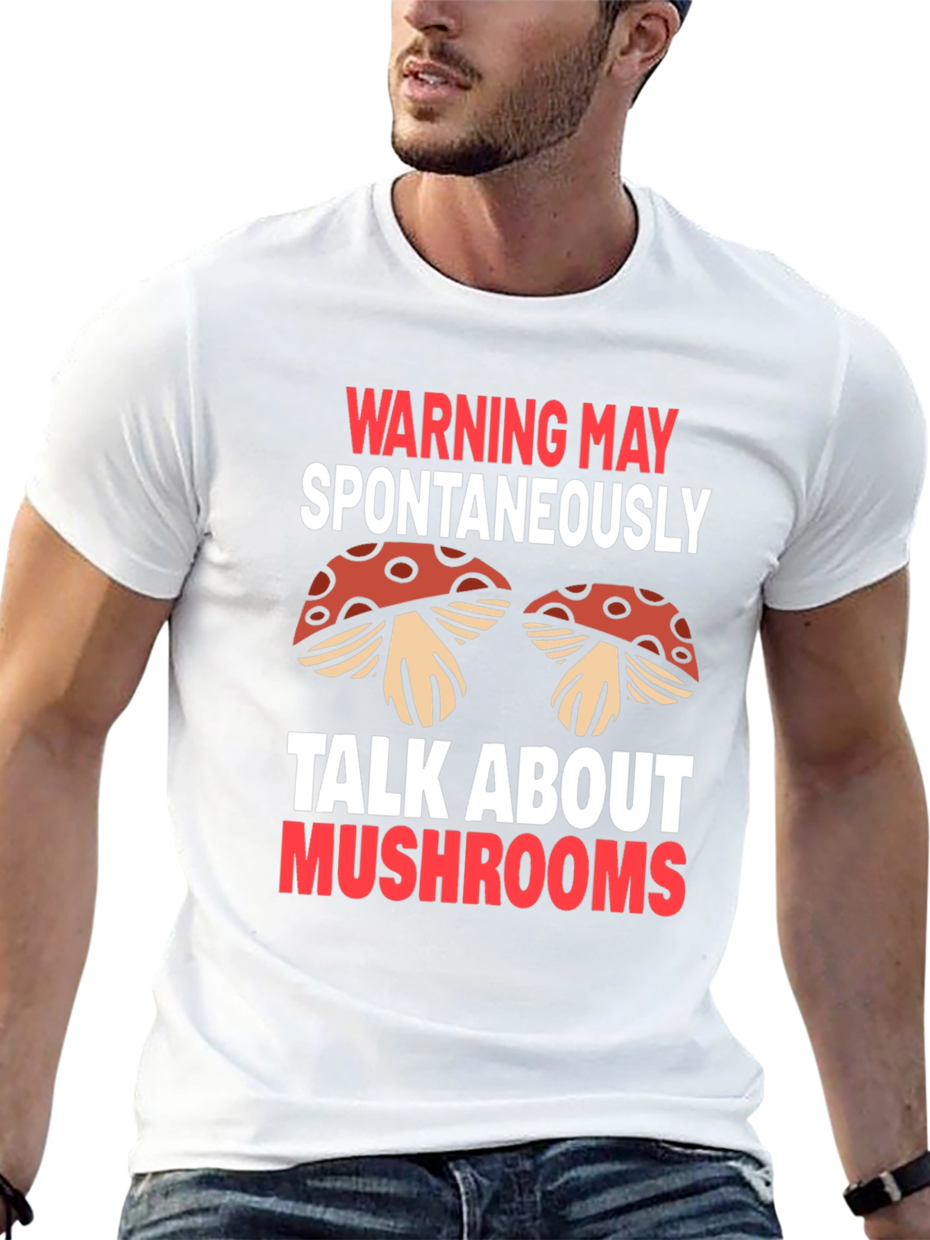 Black Warning May Spontaneously Talk About Mushrooms T-Shirt view 13