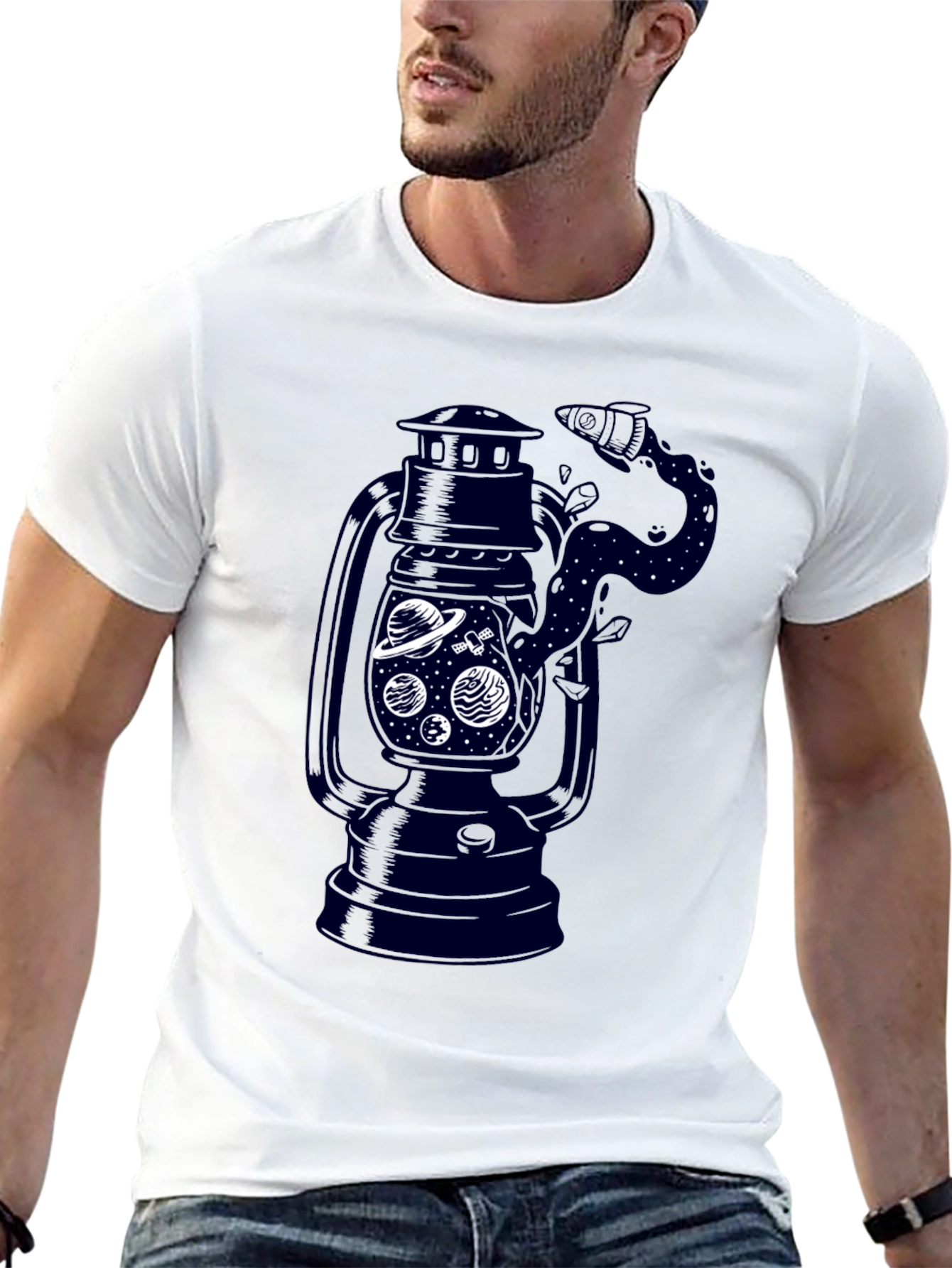 Black Men's Black Graphic T-Shirt - Lantern Space Design view 13