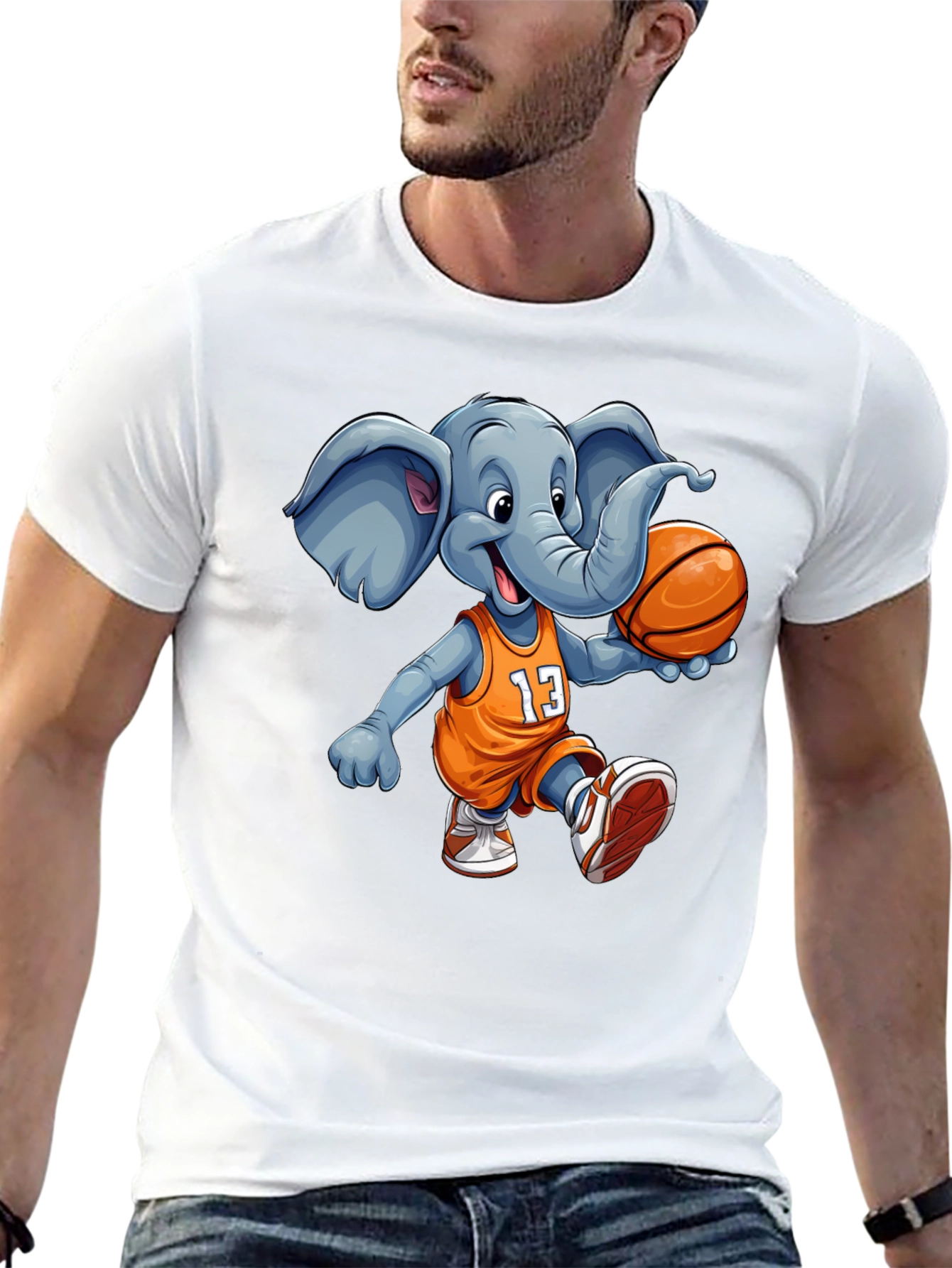 Black Elephant Basketball T-Shirt - Funny Animal Graphic Tee view 13