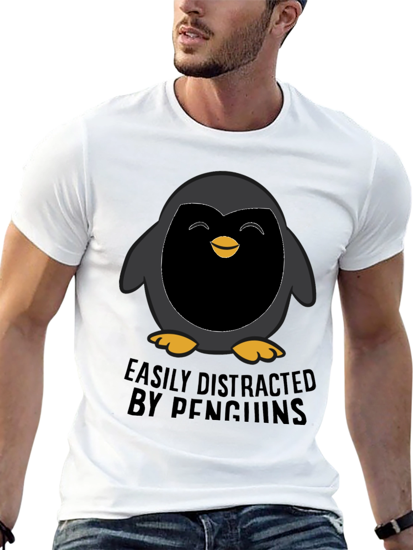 Black Penguin Lover T-Shirt - Easily Distracted by Penguins view 13