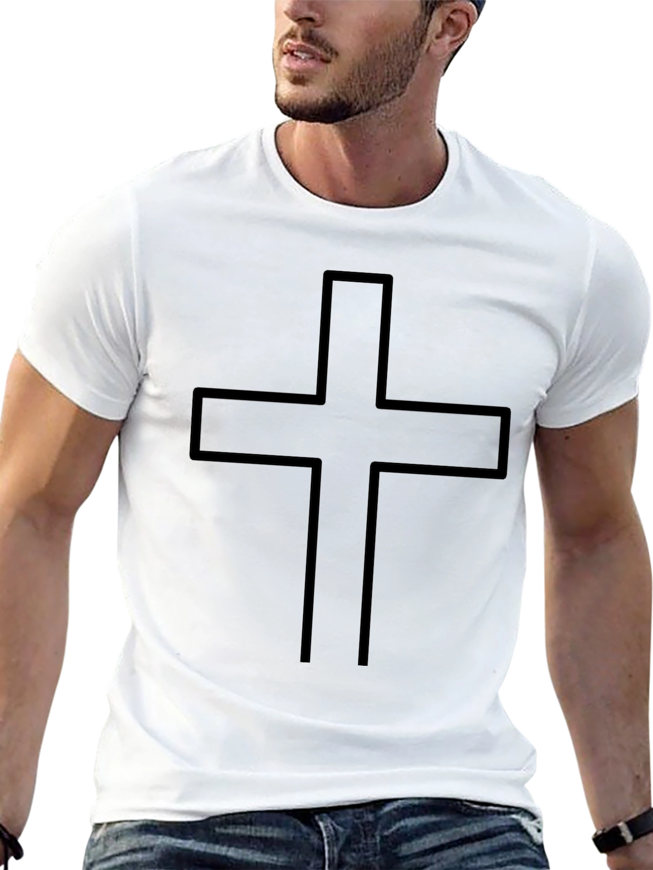 Black Classic Cross Graphic Tee - Black Cotton T-Shirt view 13