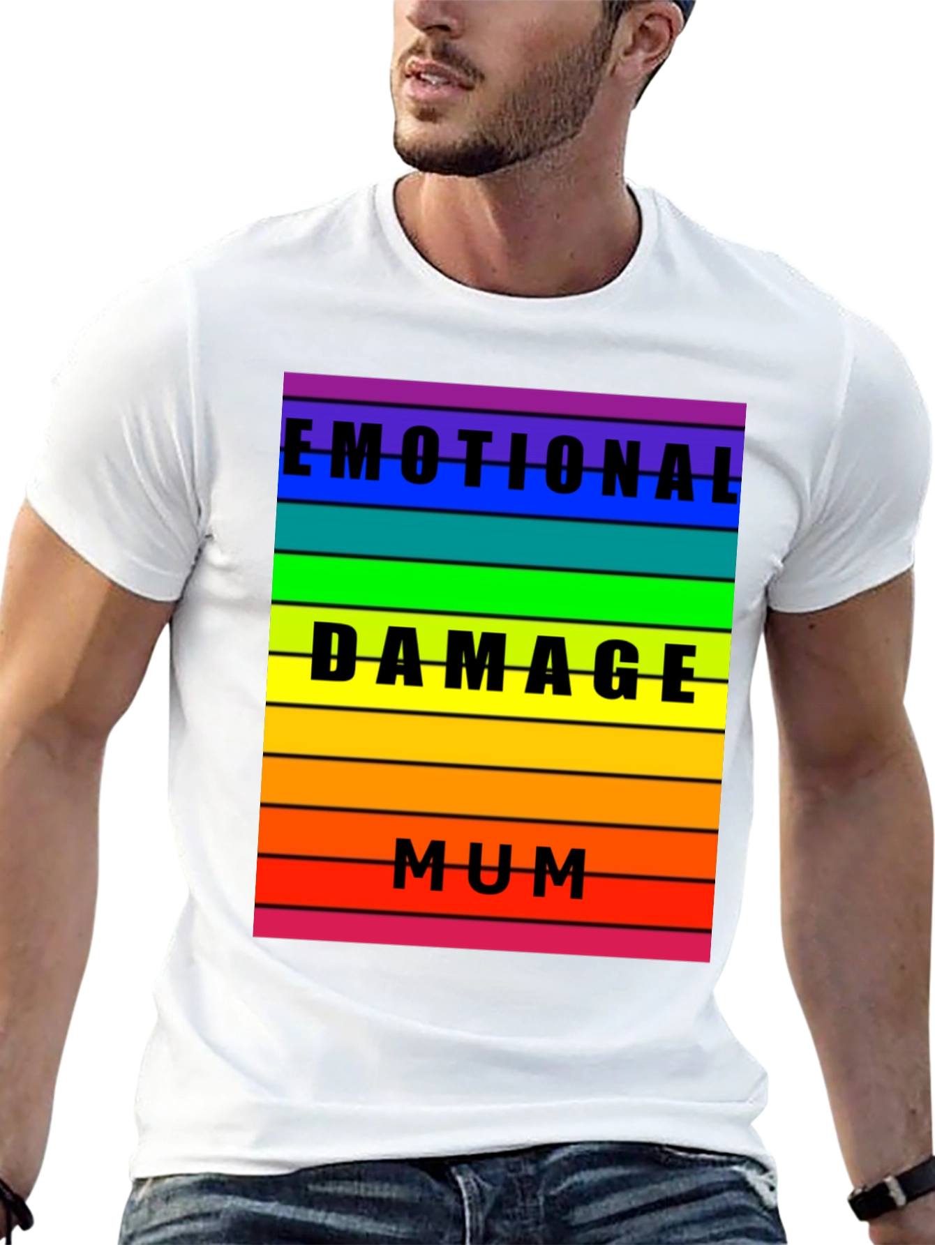 Black Emotional Damage Mum Rainbow Striped Graphic Tee view 13