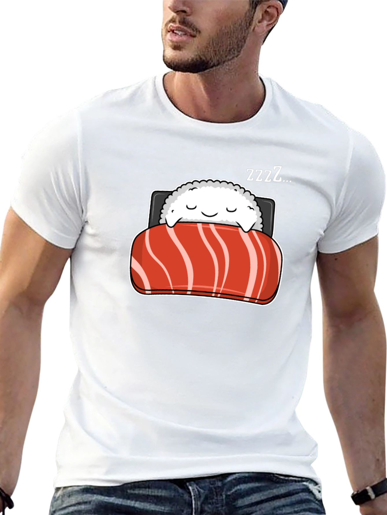 Black Sleeping Sushi Roll Graphic T-Shirt view 13