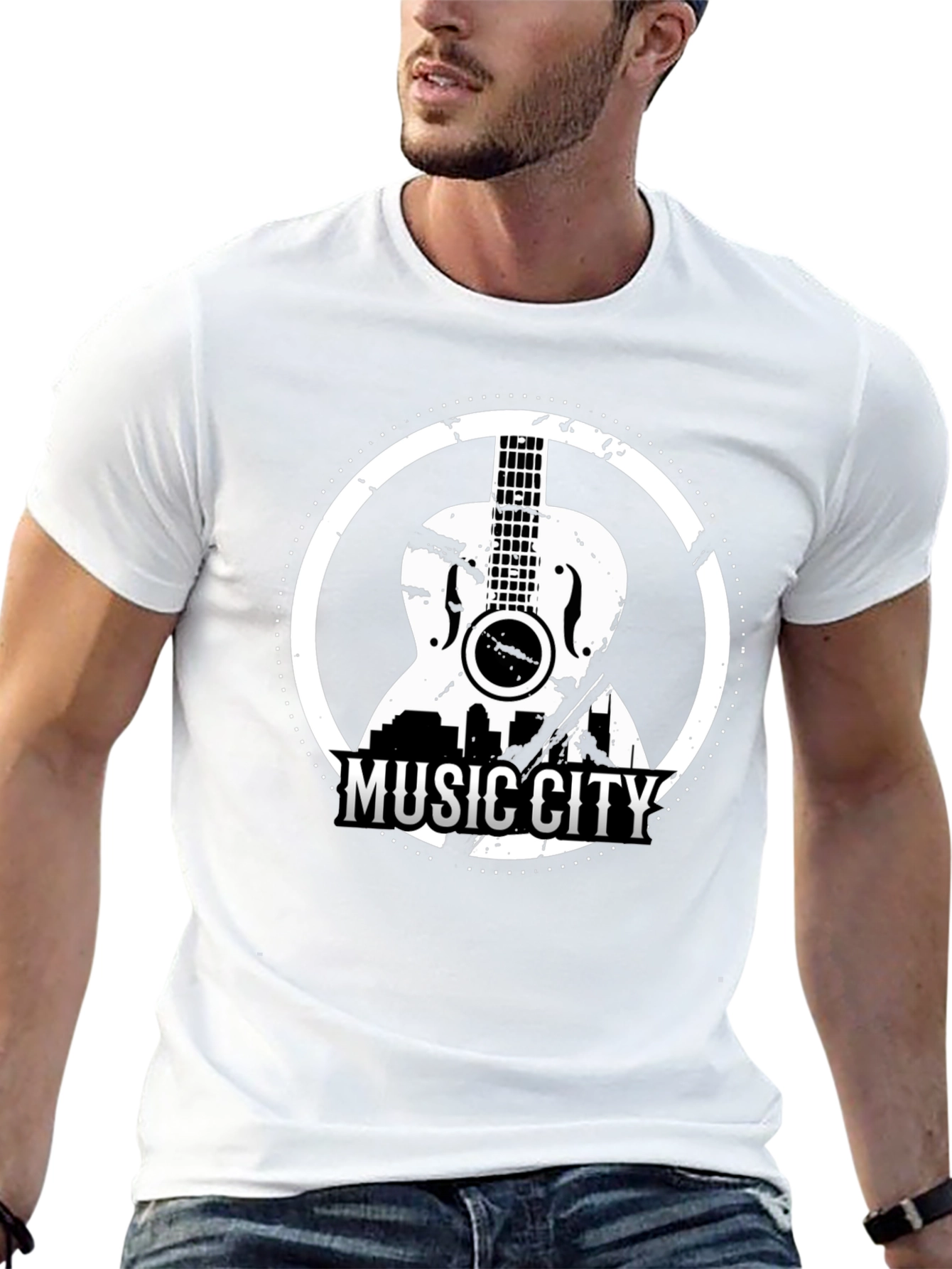 Black Music City Guitar Graphic Tee - Black view 13