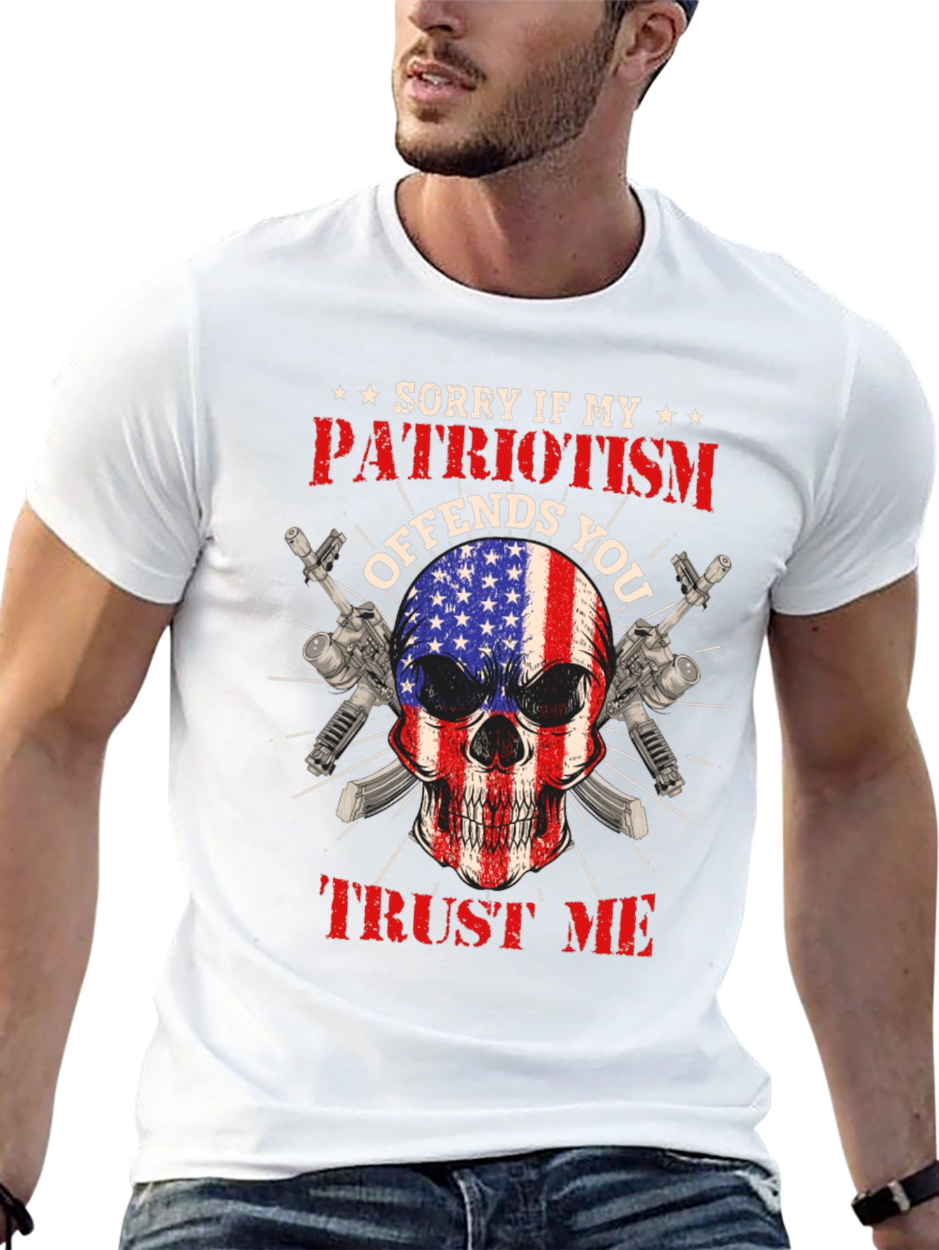 Black Patriotic Skull T-Shirt: Offends You? Trust Me view 13