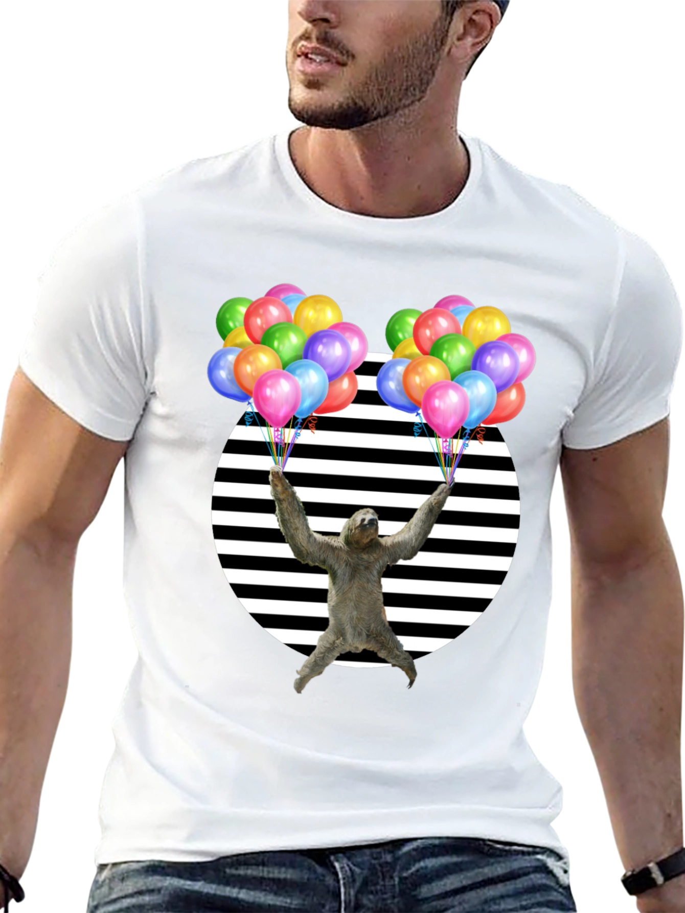 Black Sloth Balloons Graphic T-Shirt - Unisex Design view 13
