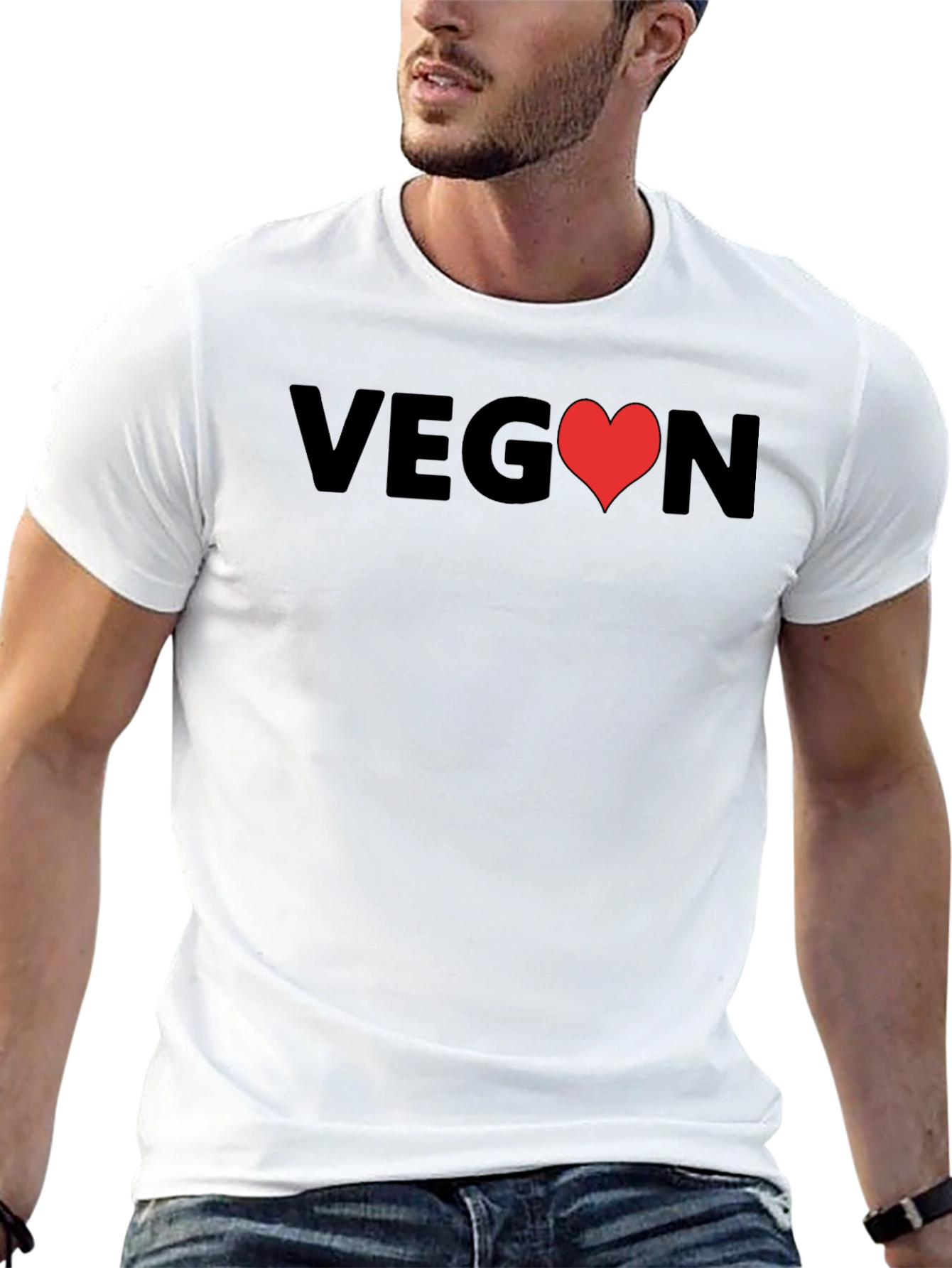 Black Vegan Heart Graphic T-Shirt - Unisex Soft Cotton Tee view 13