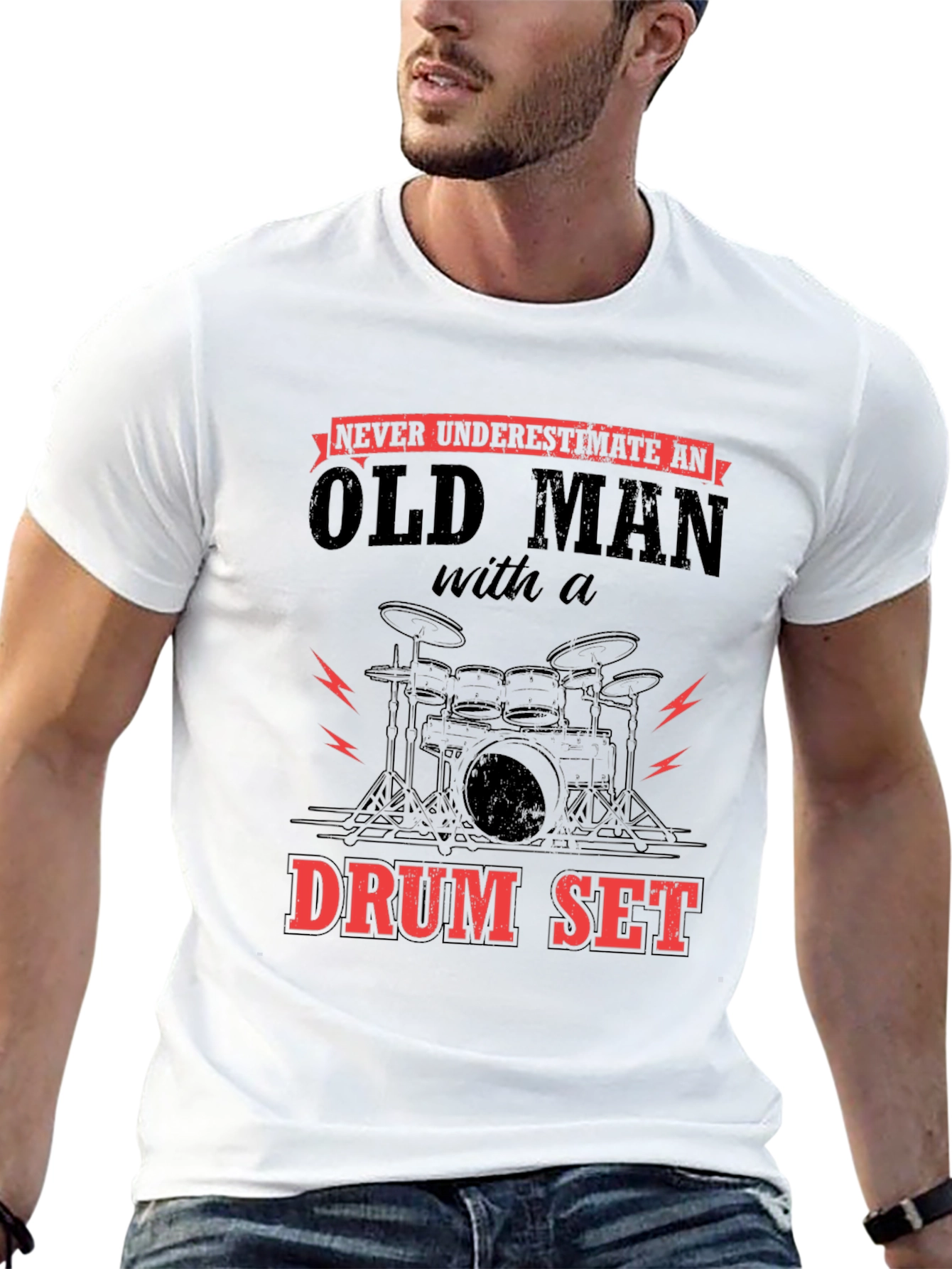 Black Old Man Drum Set Graphic Tee view 13