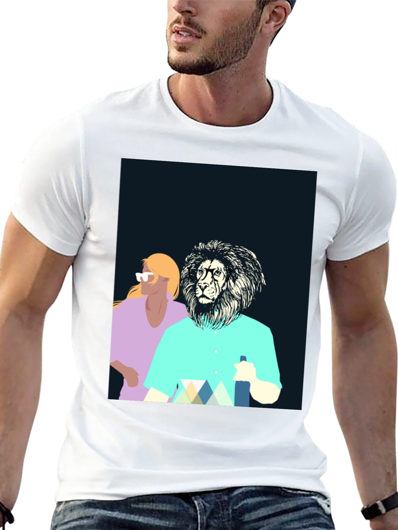 Black Cool Lion Graphic Tee - Unique Design view 13