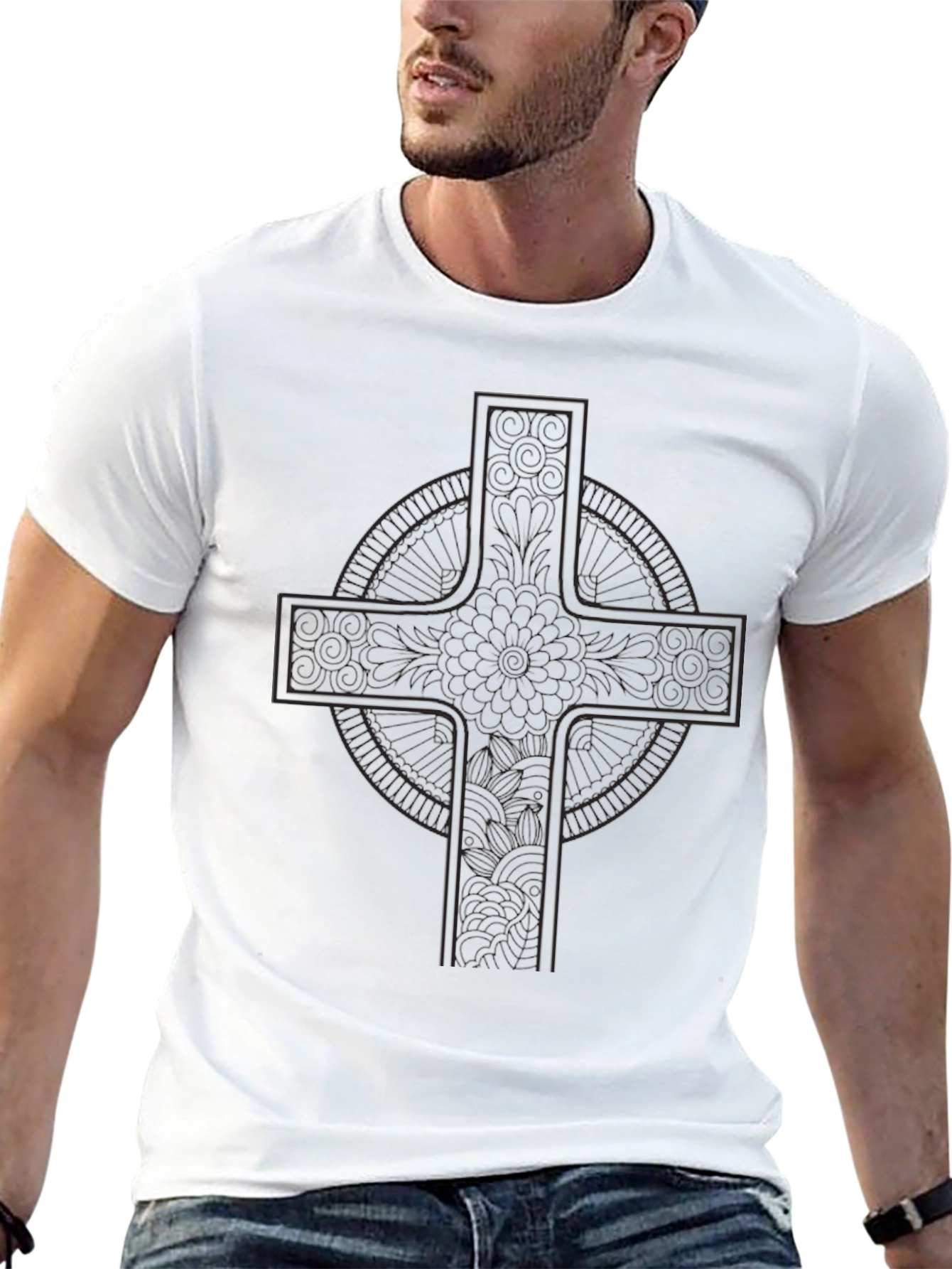 Black Dark Celtic Cross Graphic T-Shirt view 13