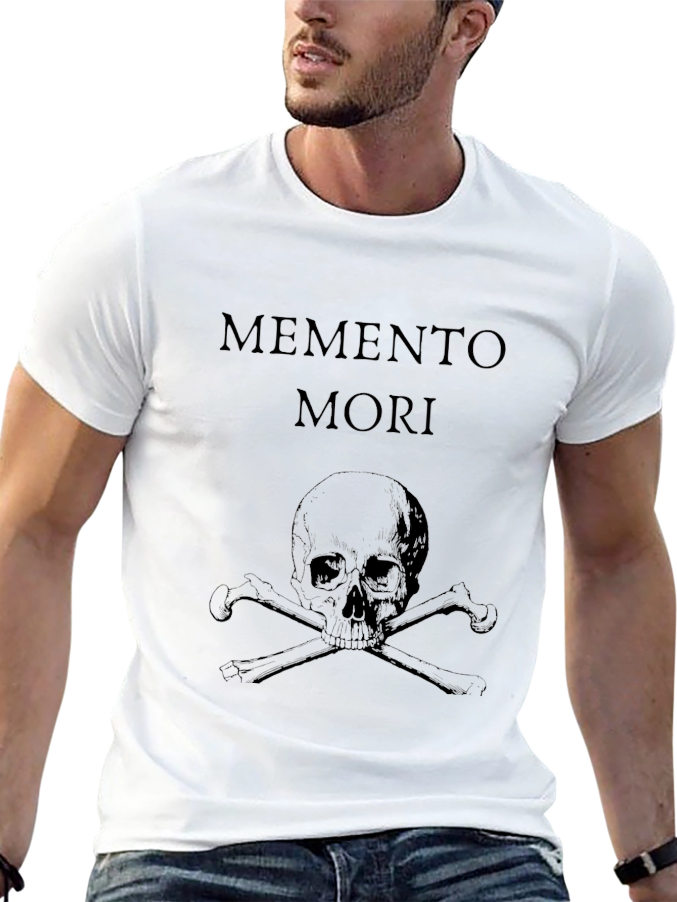 Black Memento Mori Skull Graphic Tee - Black Cotton T-Shirt view 13
