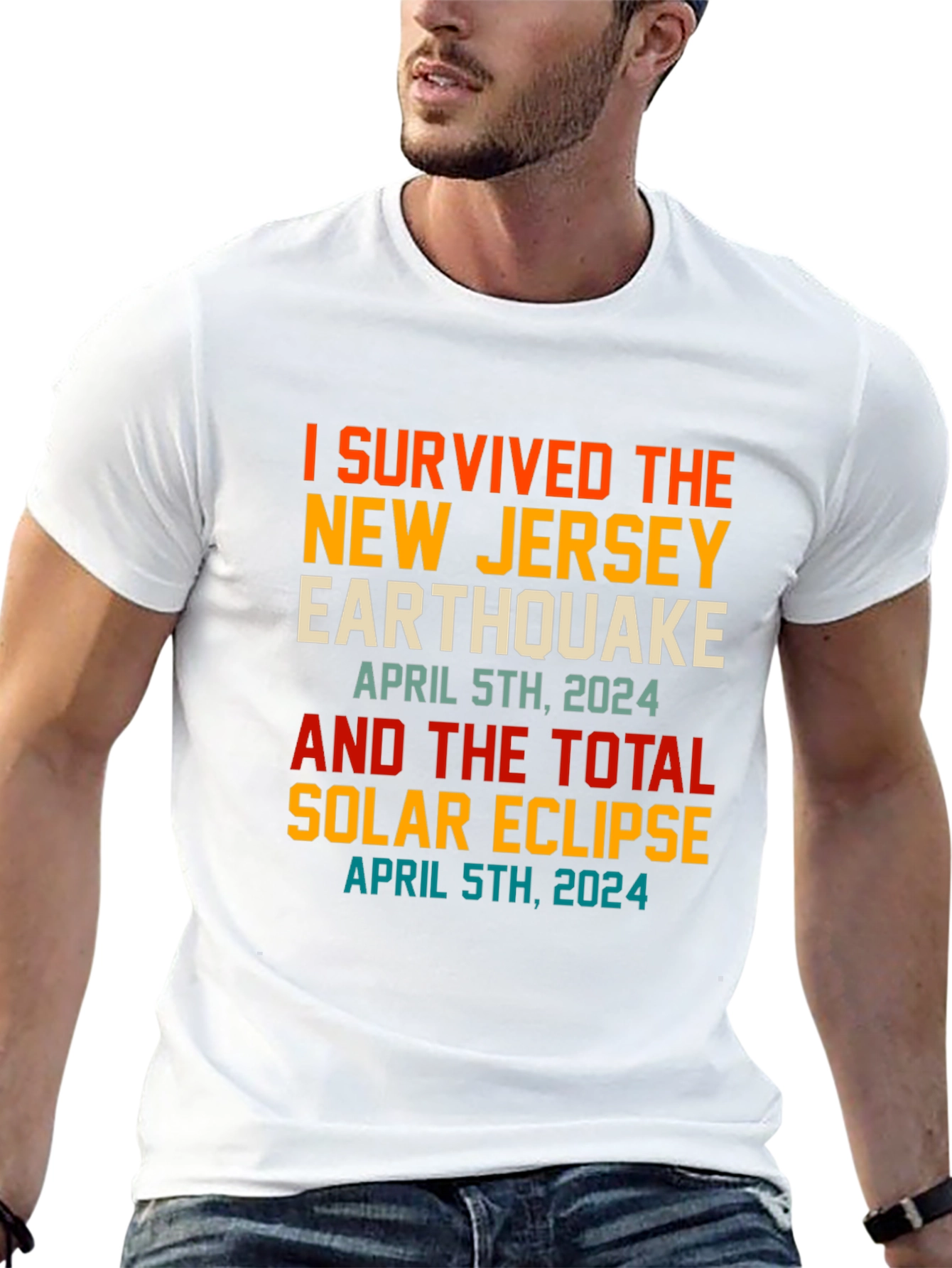 Black I Survived New Jersey Earthquake & Solar Eclipse April 5th 2024 T-Shirt view 13