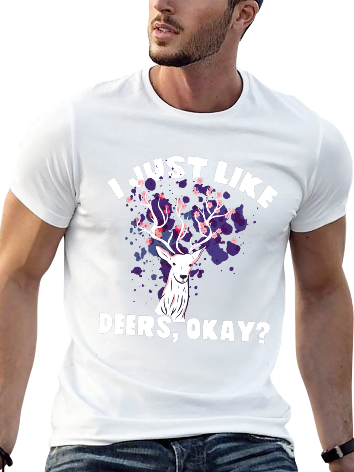 Black I Just Like Deers Okay T-Shirt view 13