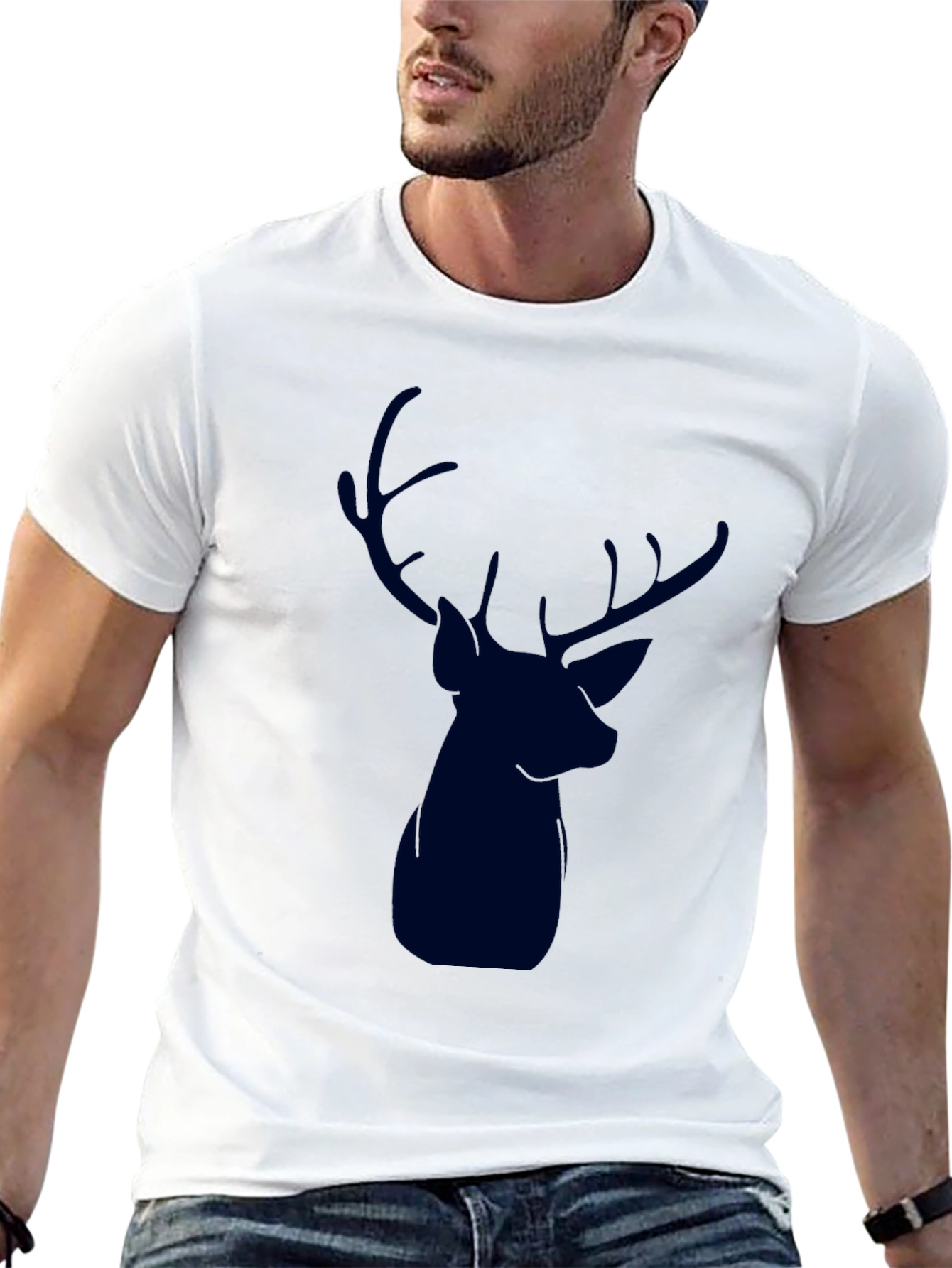 Black Men's Black Deer Graphic T-Shirt view 13