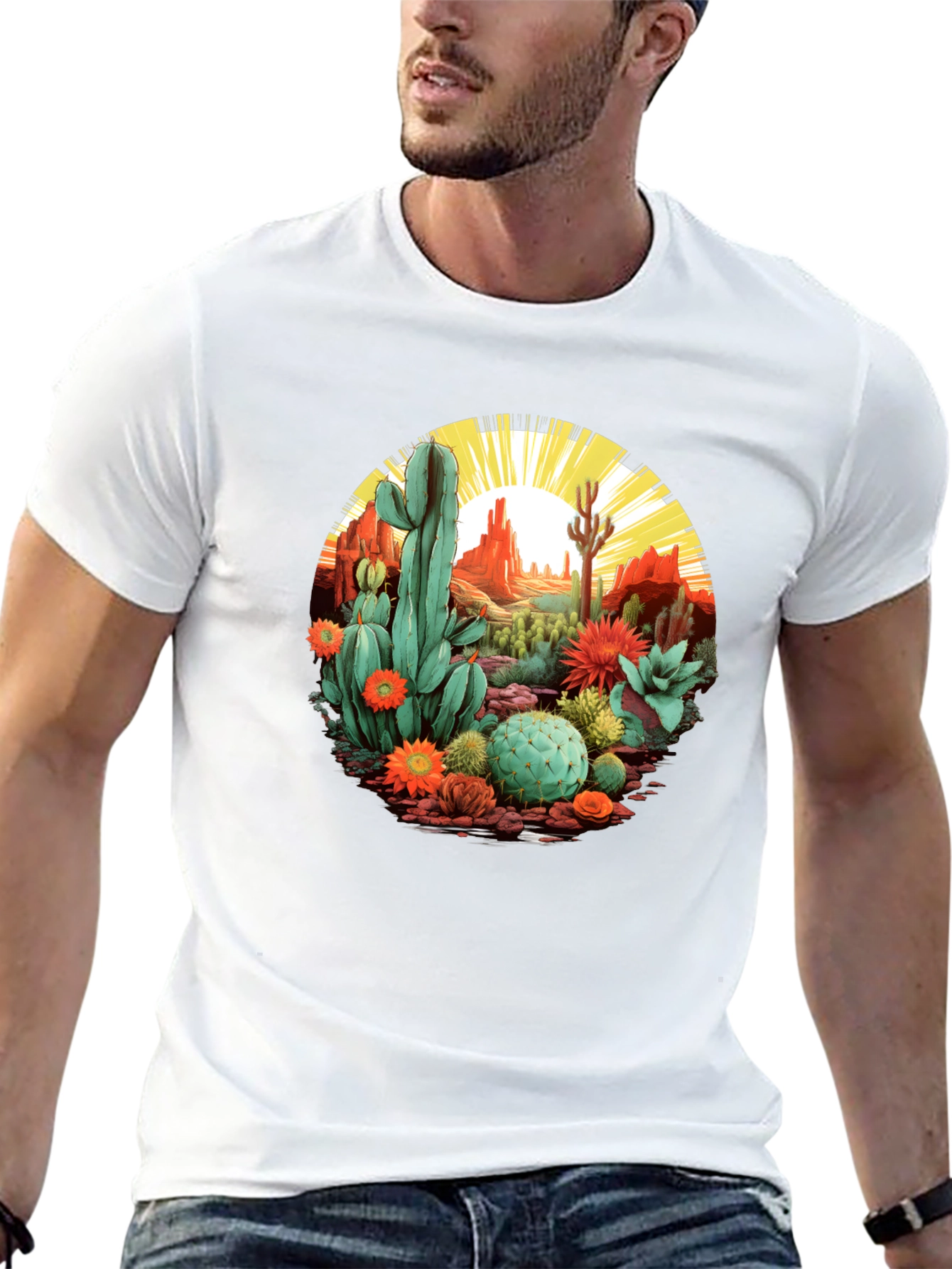 Black Desert Cactus Graphic T-Shirt - Unisex Black Tee view 13