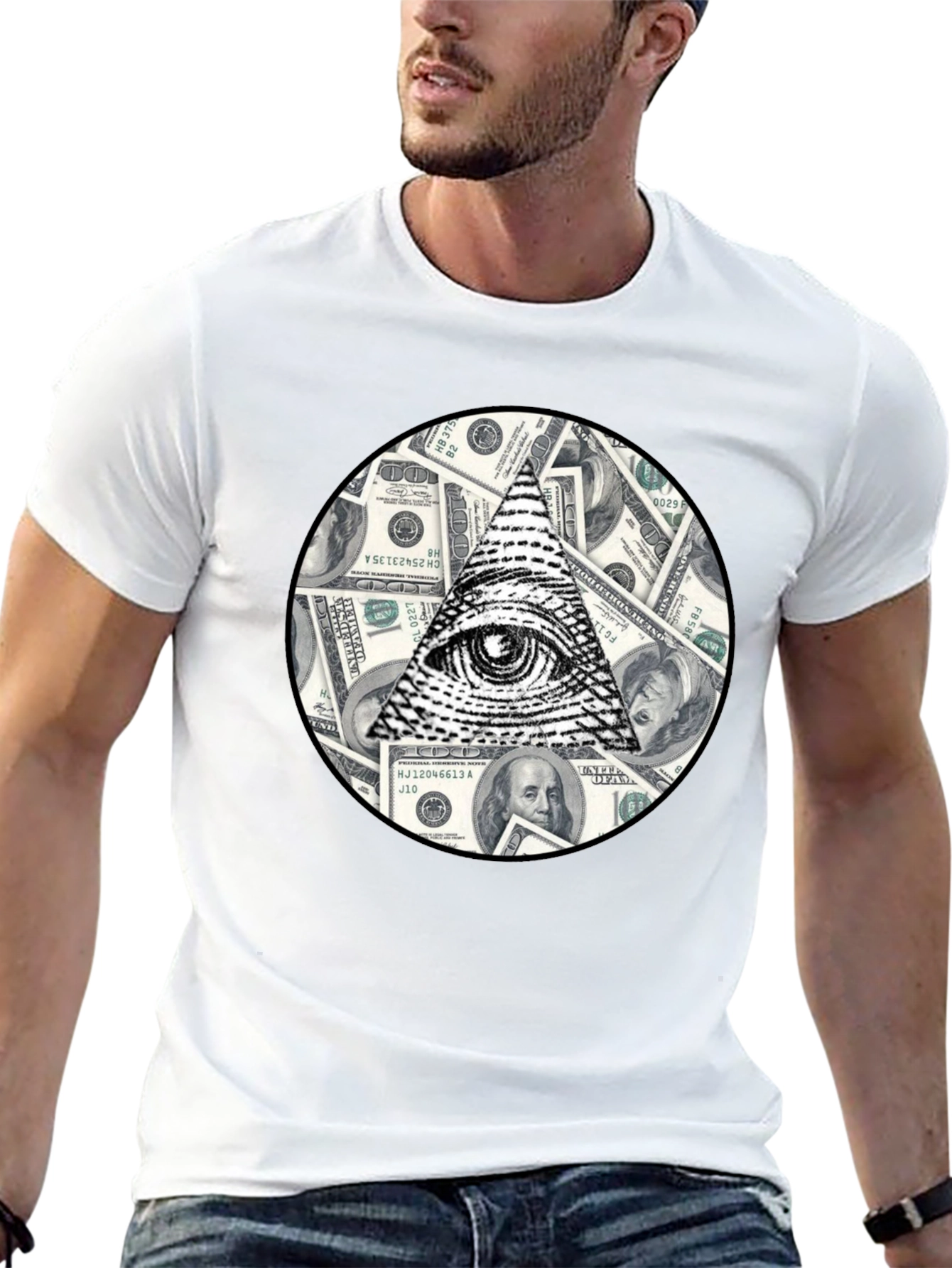 Black Illuminati Eye & Money Print Black T-Shirt view 13