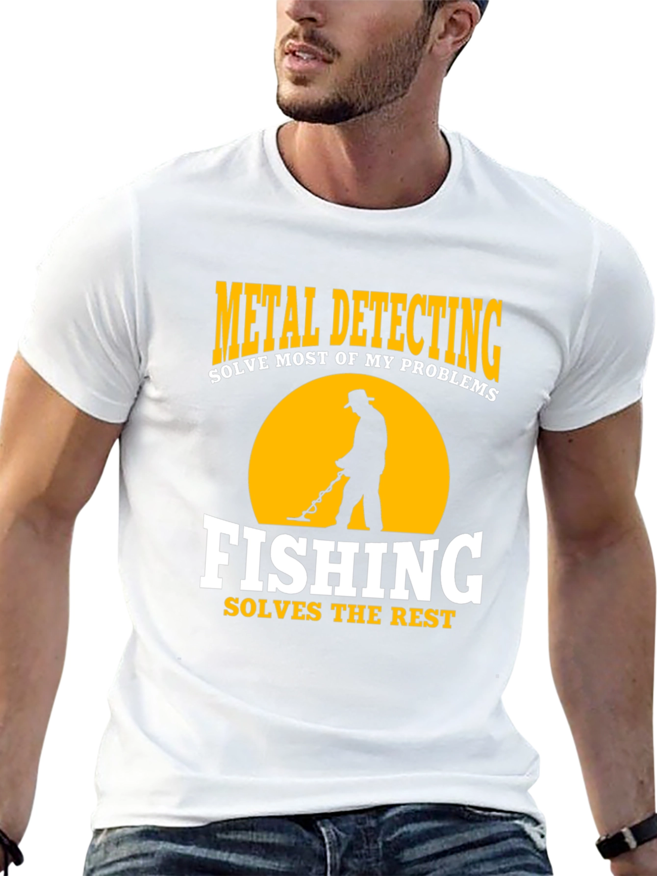 Black Metal Detecting & Fishing Graphic T-Shirt view 13