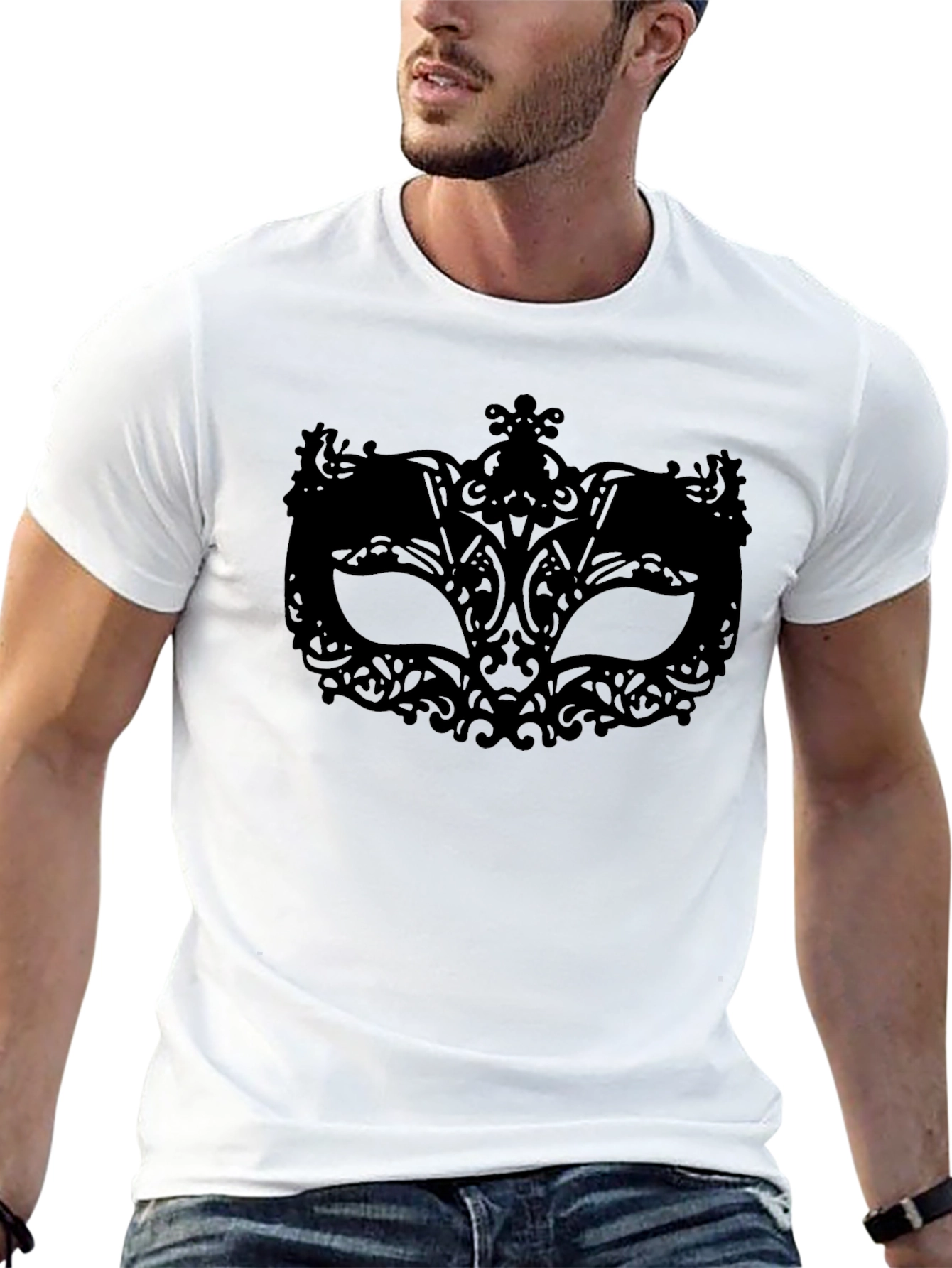 Black Masquerade Mask Graphic Tee - Black T-Shirt view 13