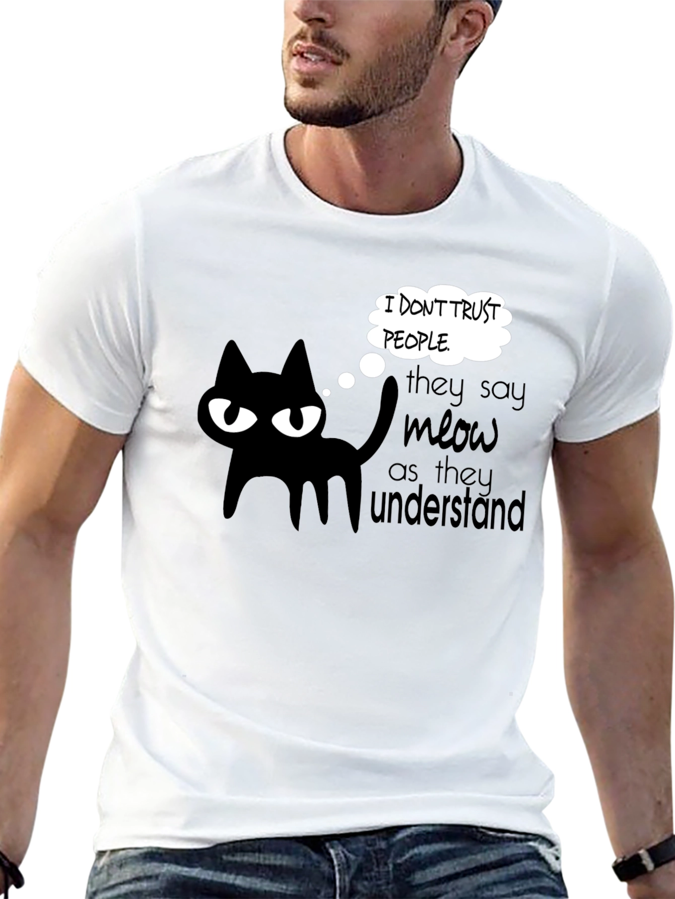 Black Cynical Cat Tee: I Don't Trust People Graphic T-Shirt view 13