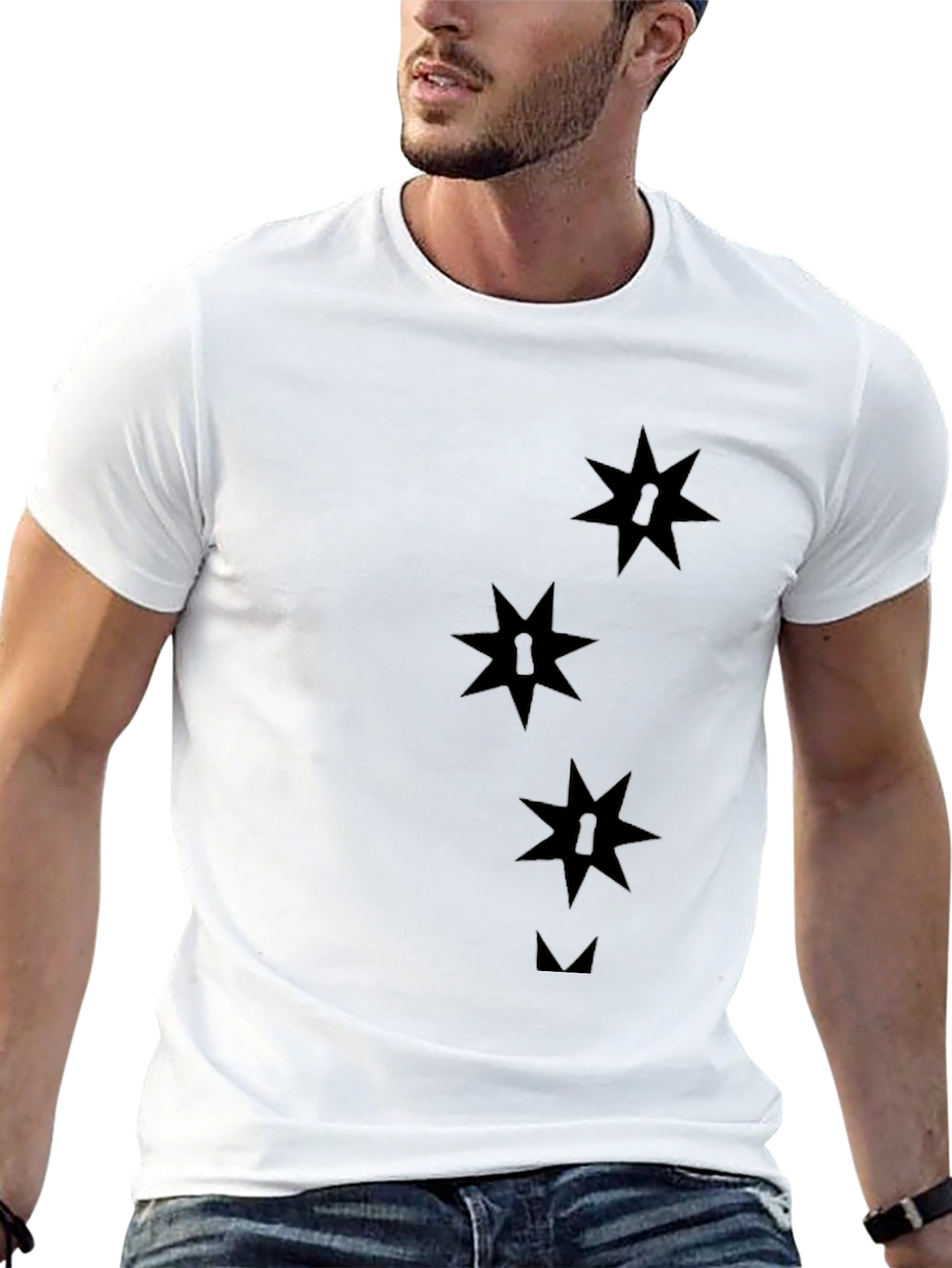 Black Black Graphic Tee - Stars and Lock Design view 13