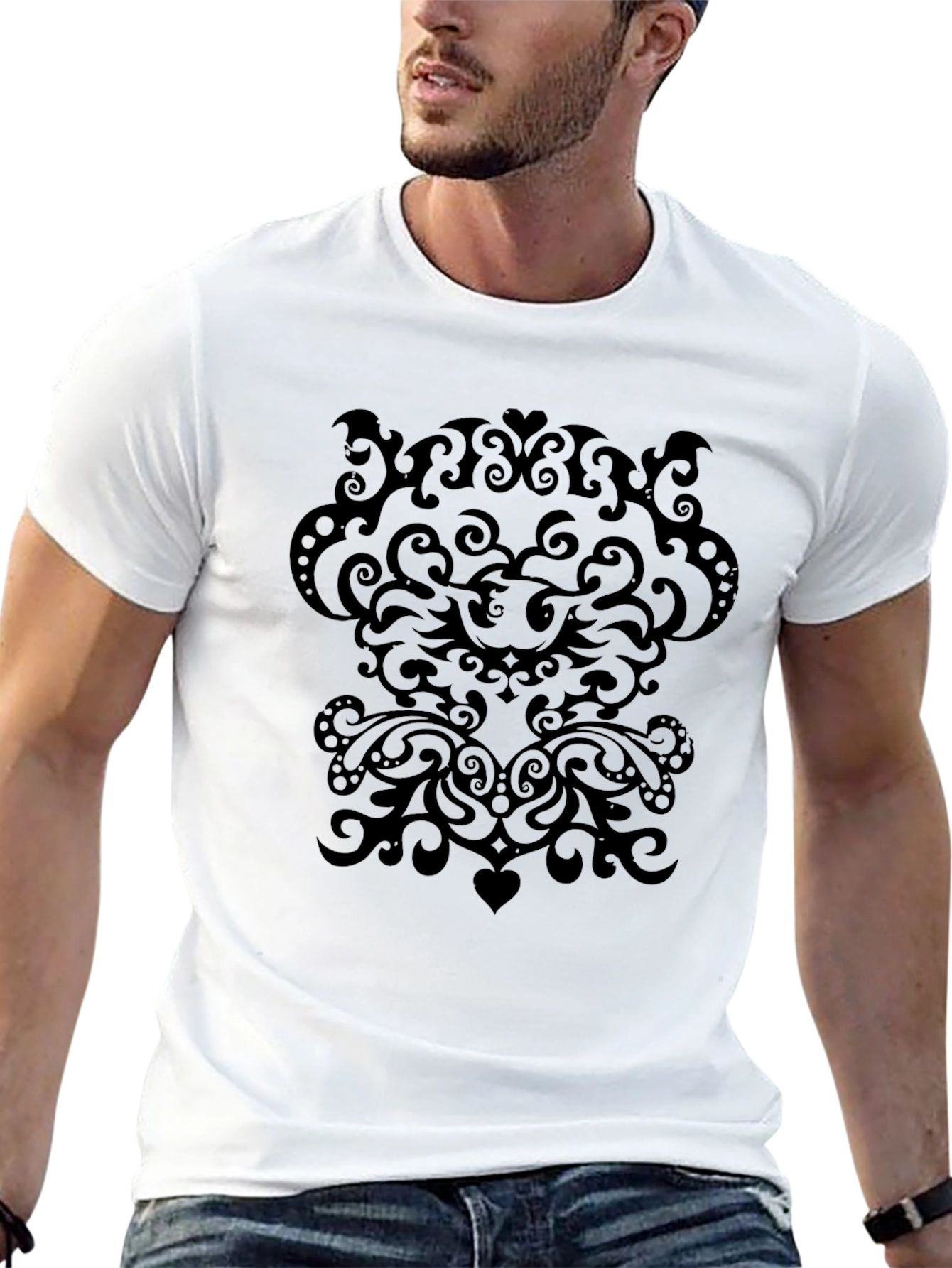 Black Elegant Black Swirl Design Tee view 13