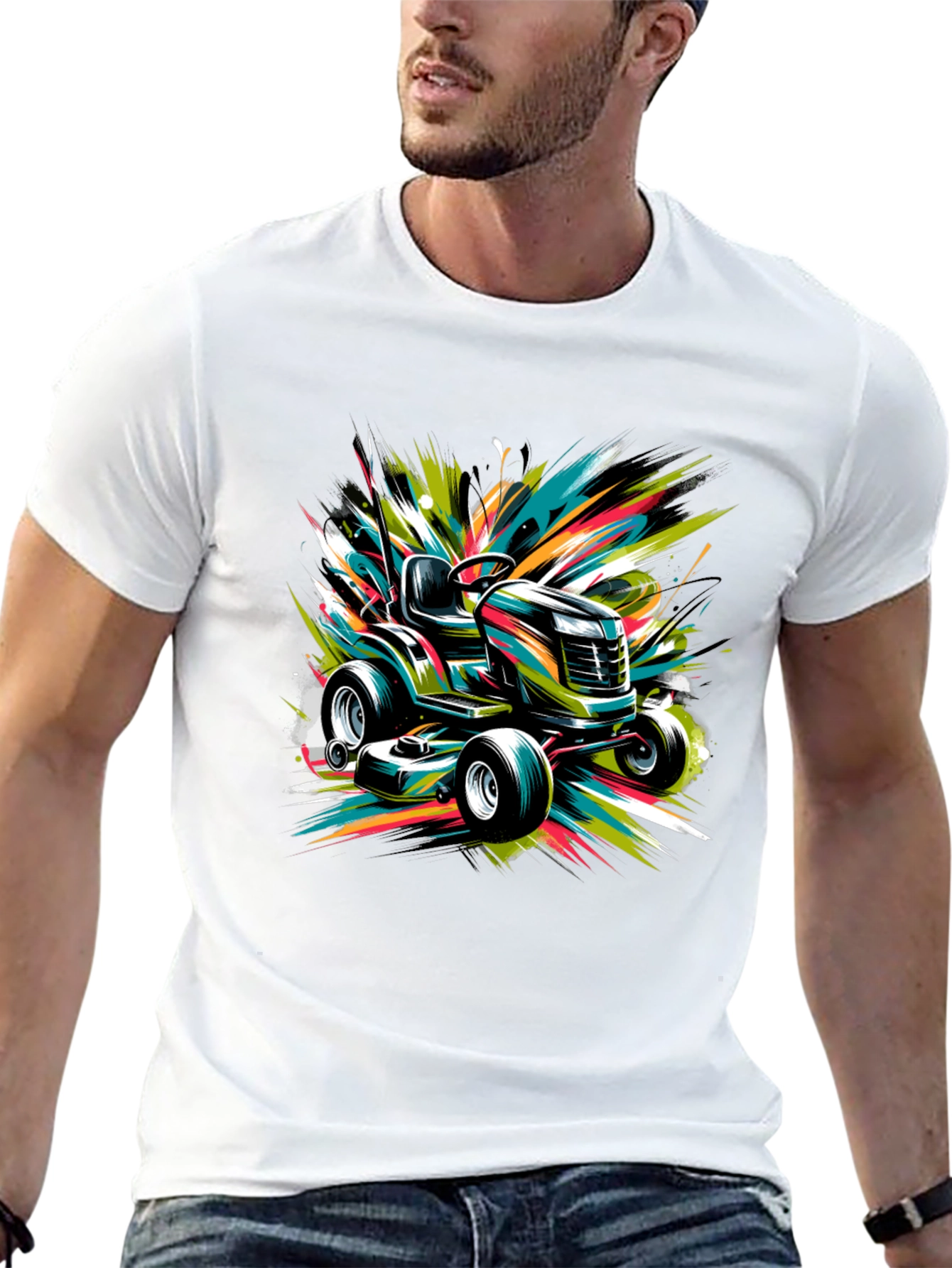 Black Vibrant Lawn Mower Graphic Tee view 13