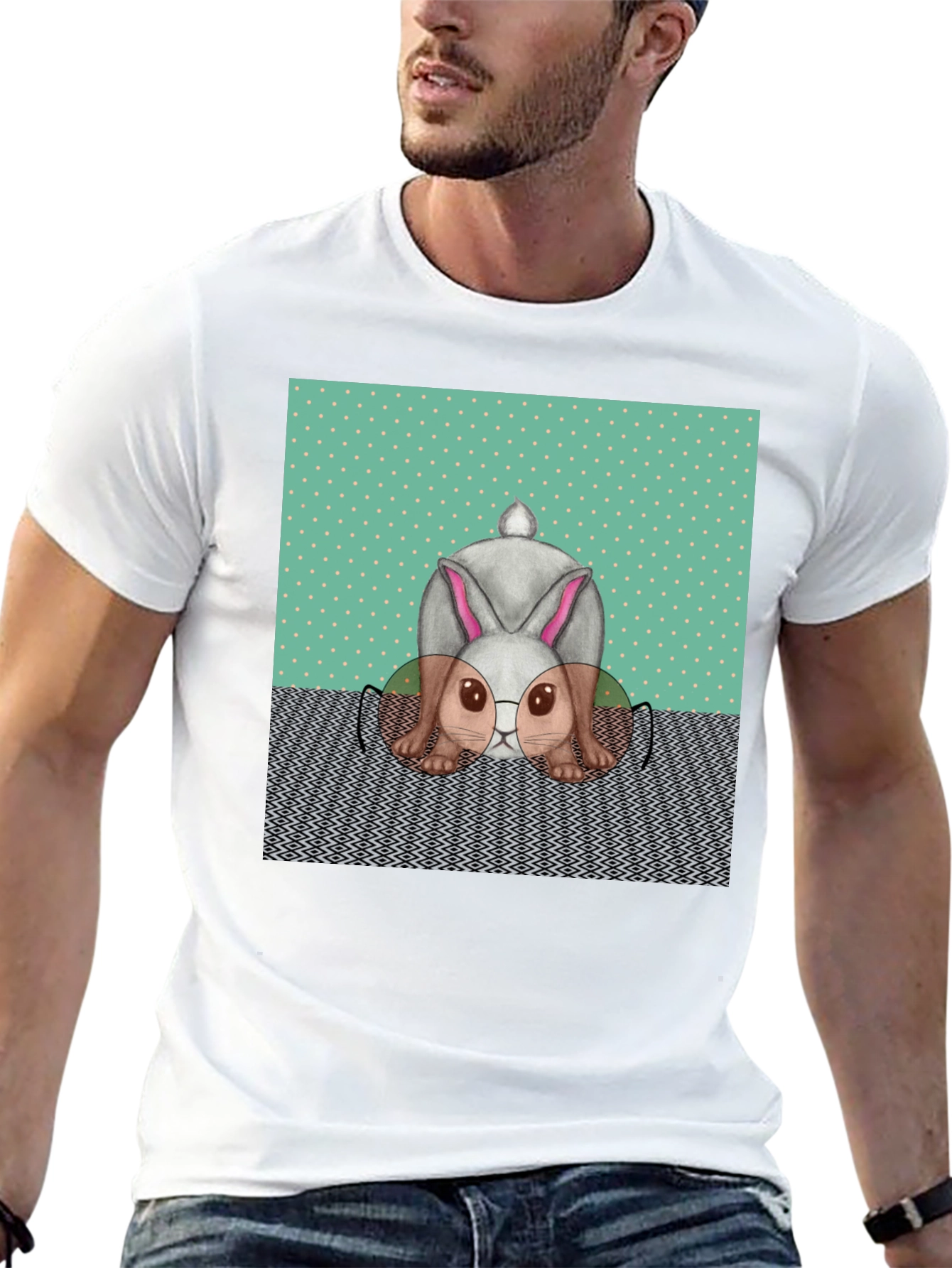 Black Funny Bunny T-Shirt - Reading Rabbit Design view 13