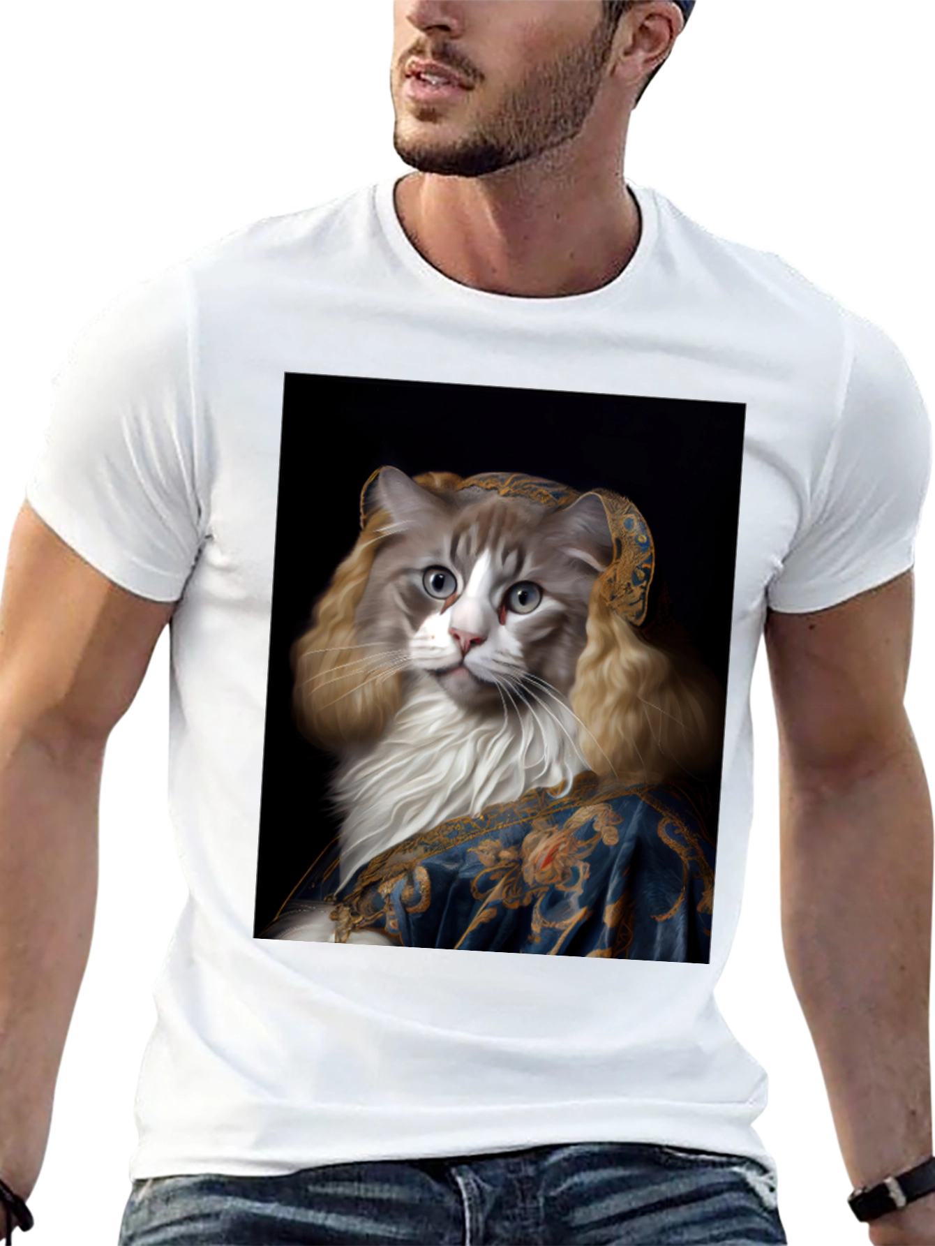 Black Cat Renaissance Portrait T-Shirt view 13