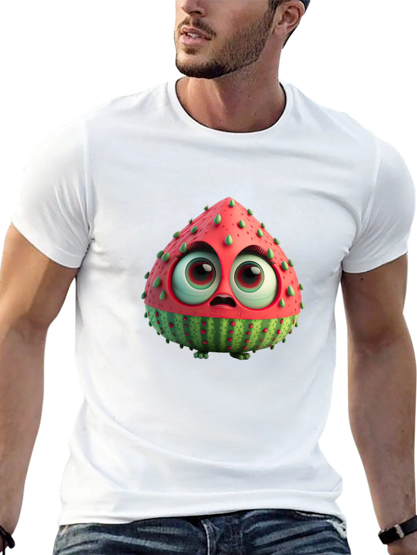 Black Cartoon Watermelon Character Black T-Shirt view 13