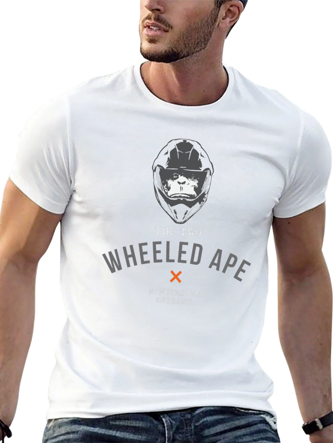Black Two Wheeled Ape T-Shirt - Motorcycle Helmet Ape Design view 13