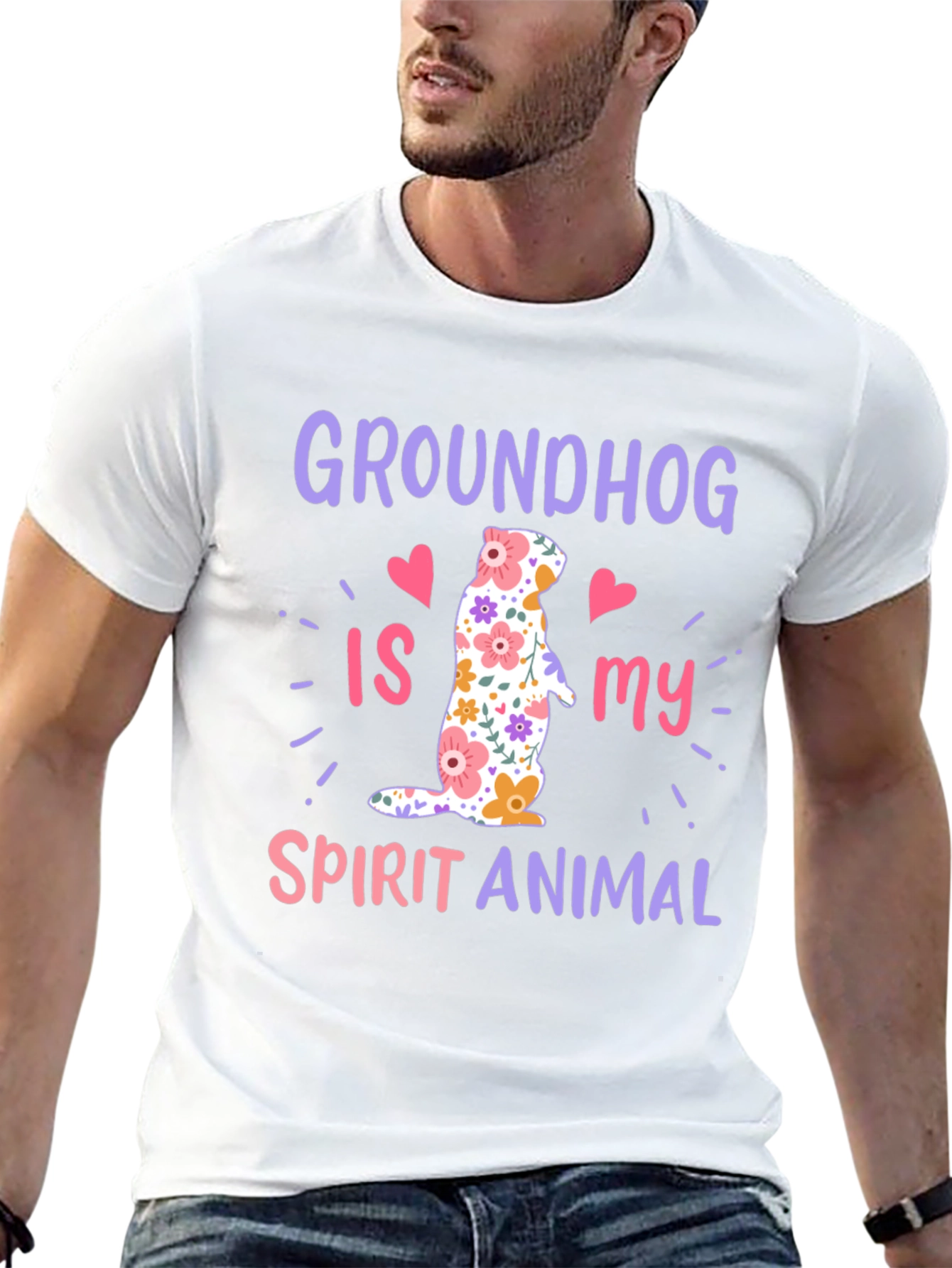 Black Groundhog Spirit Animal T-Shirt Funny Floral Design view 13