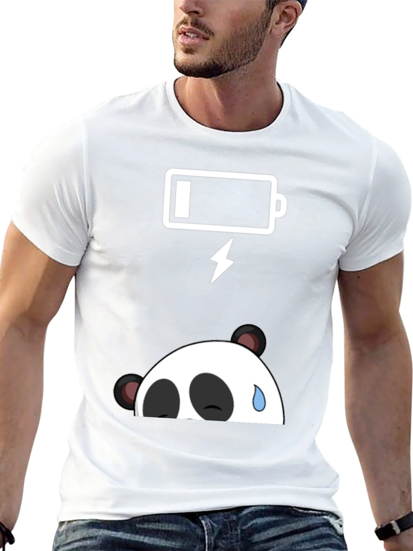 Black Funny Panda Low Battery Graphic Tee - Black Cotton T-Shirt view 13