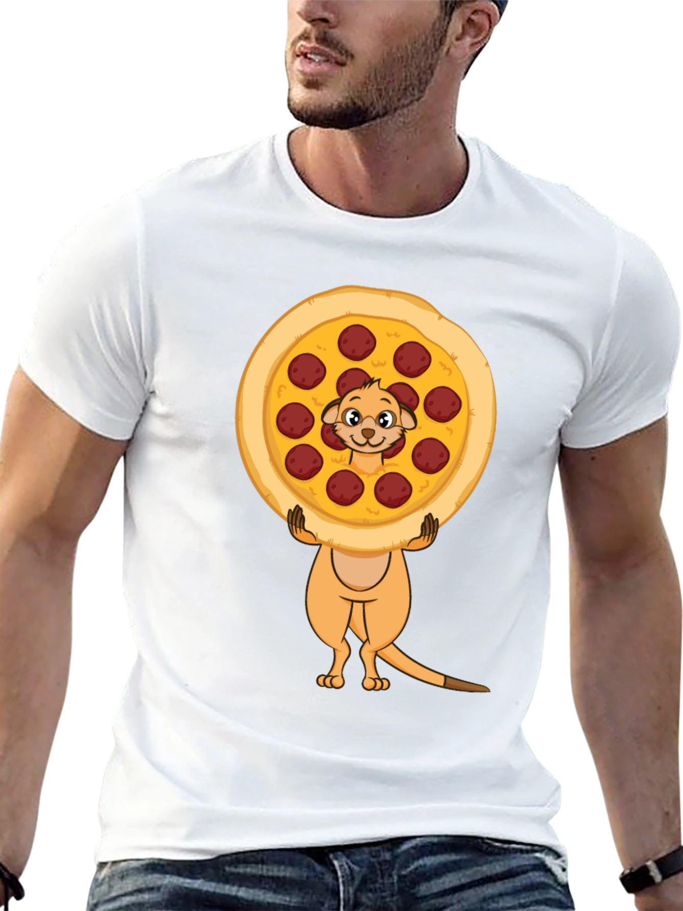 Black Funny Meerkat Pizza Lover Black T-Shirt view 13
