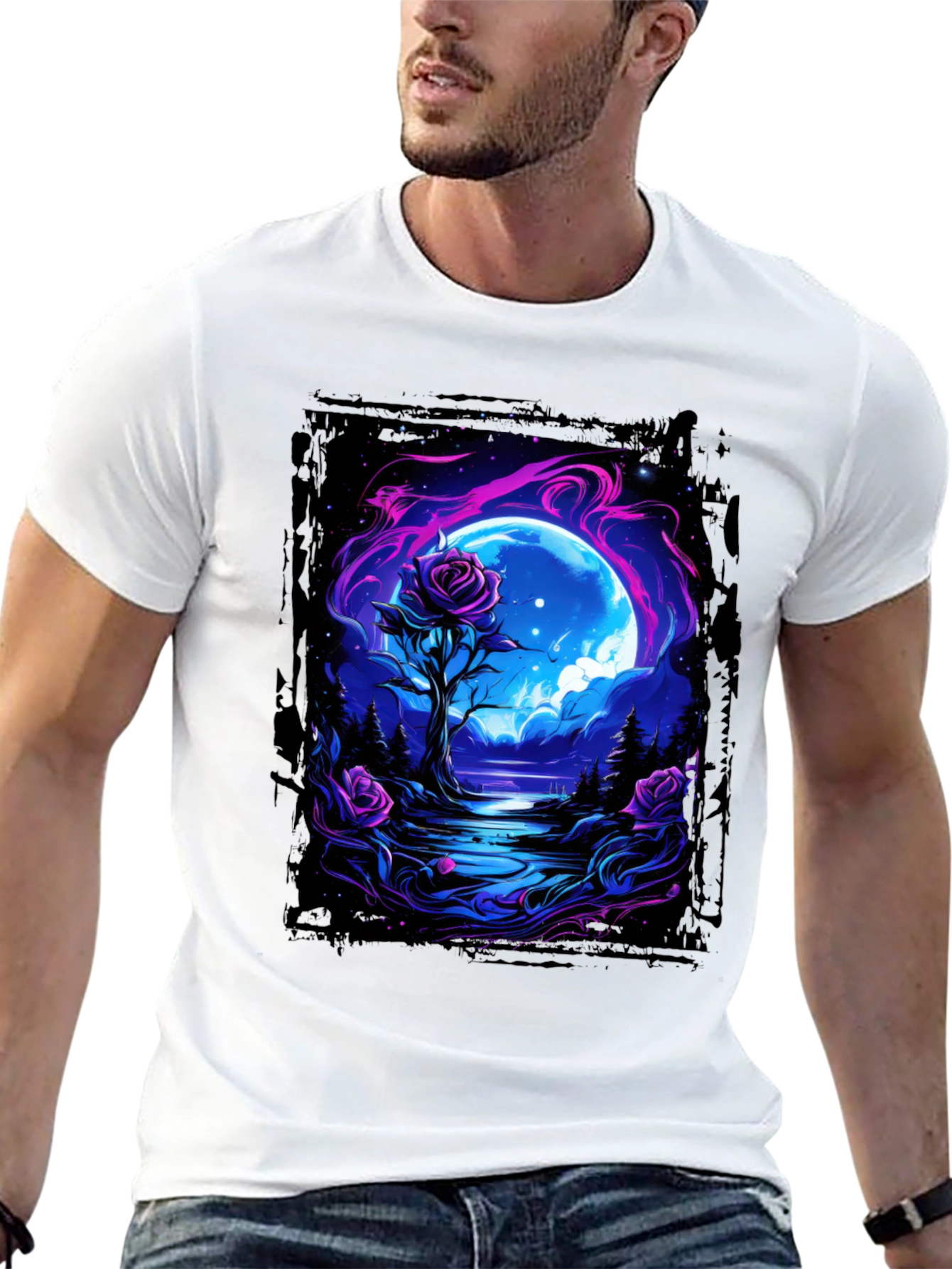 Black Mystic Moonlit Rose Graphic Tee view 13