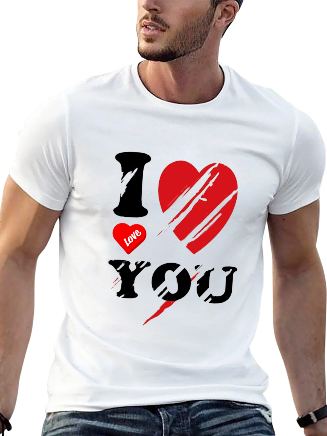 Black I Love You Graphic Print Men's Black T-Shirt view 13