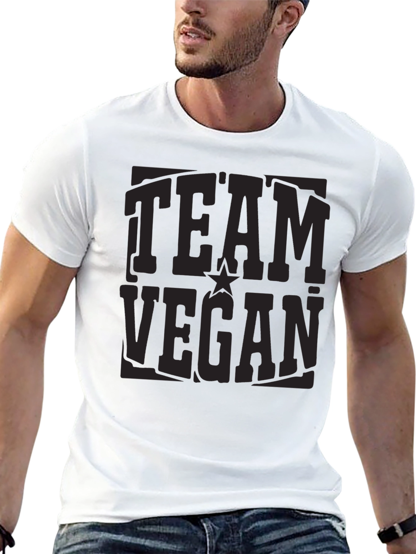 Black Team Vegan Black Crewneck T-Shirt view 13