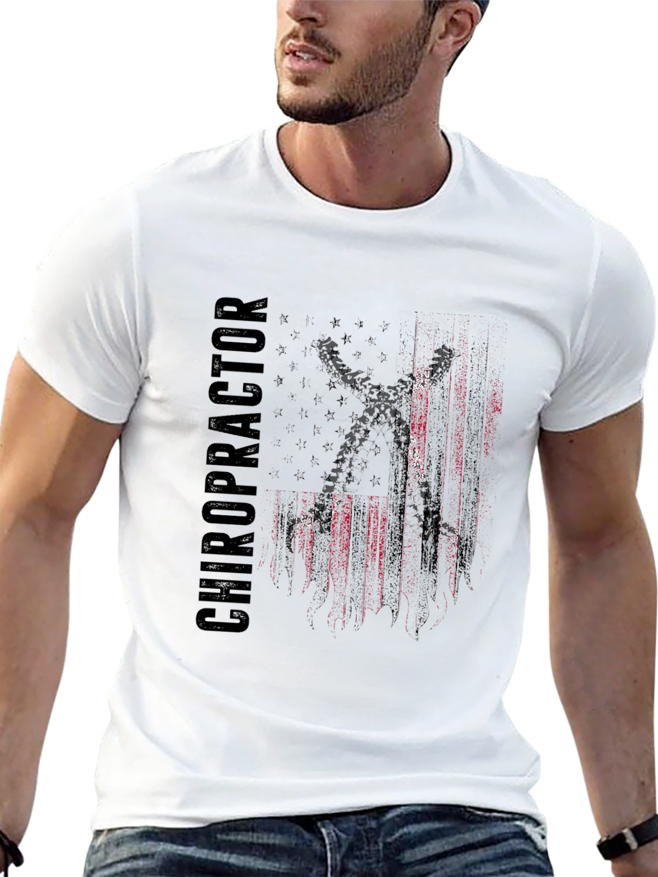 Black Chiropractor USA Flag Graphic T-Shirt view 13