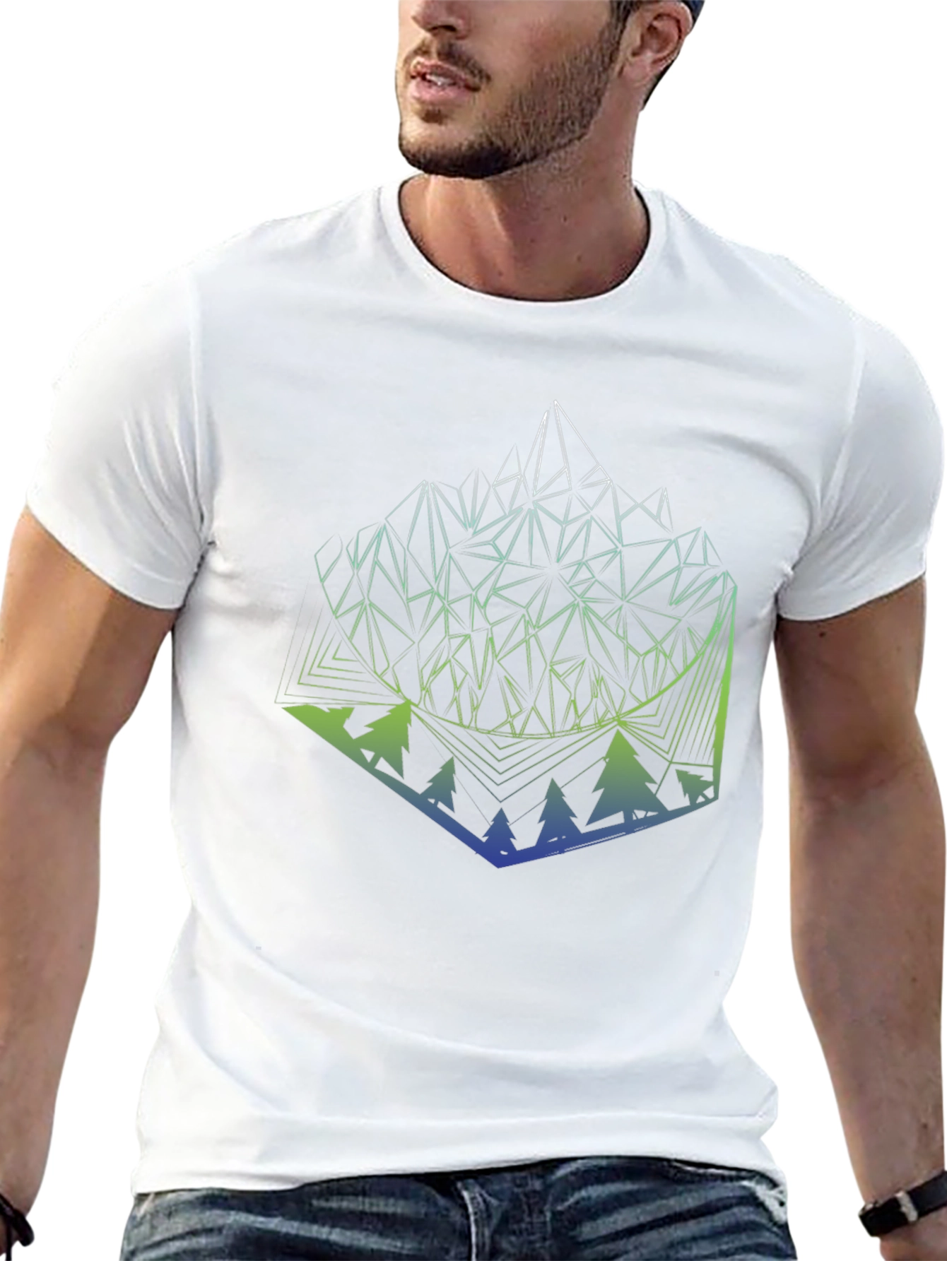 Black Geometric Mountain & Forest Graphic Tee - Modern Style view 13