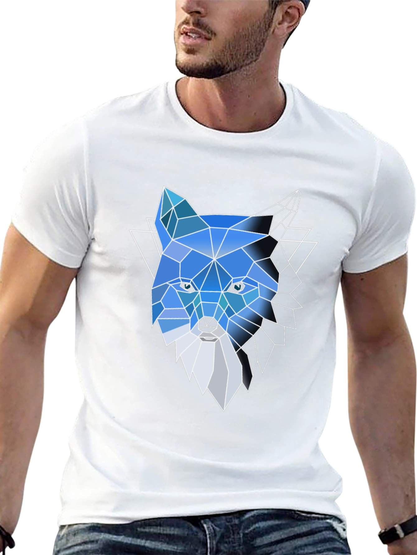 Black Geometric Fox Graphic Tee - Modern Crew Neck T-Shirt view 13