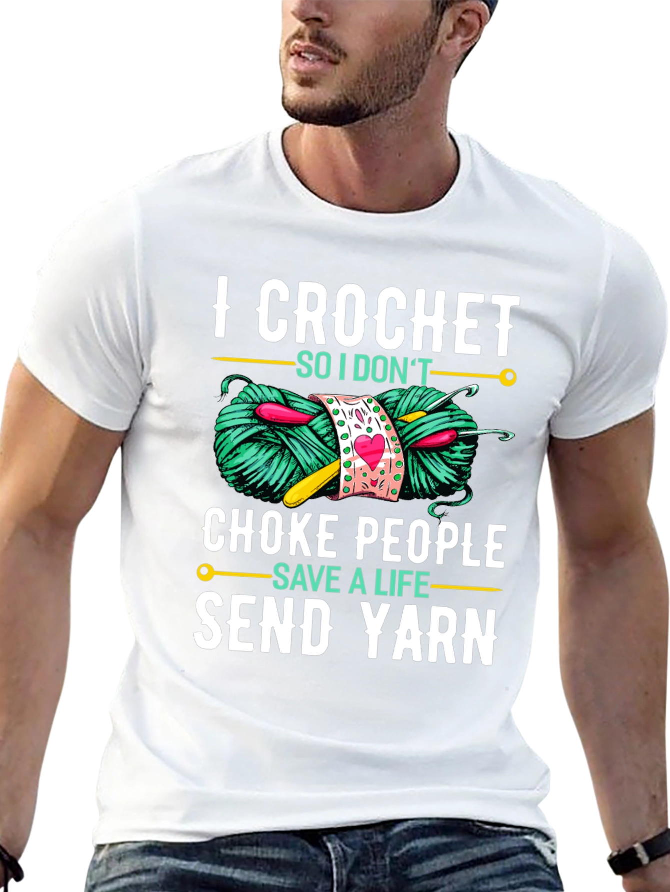 Black Crochet Yarn Lover T-Shirt: "I Crochet So I Don't Choke People" view 13