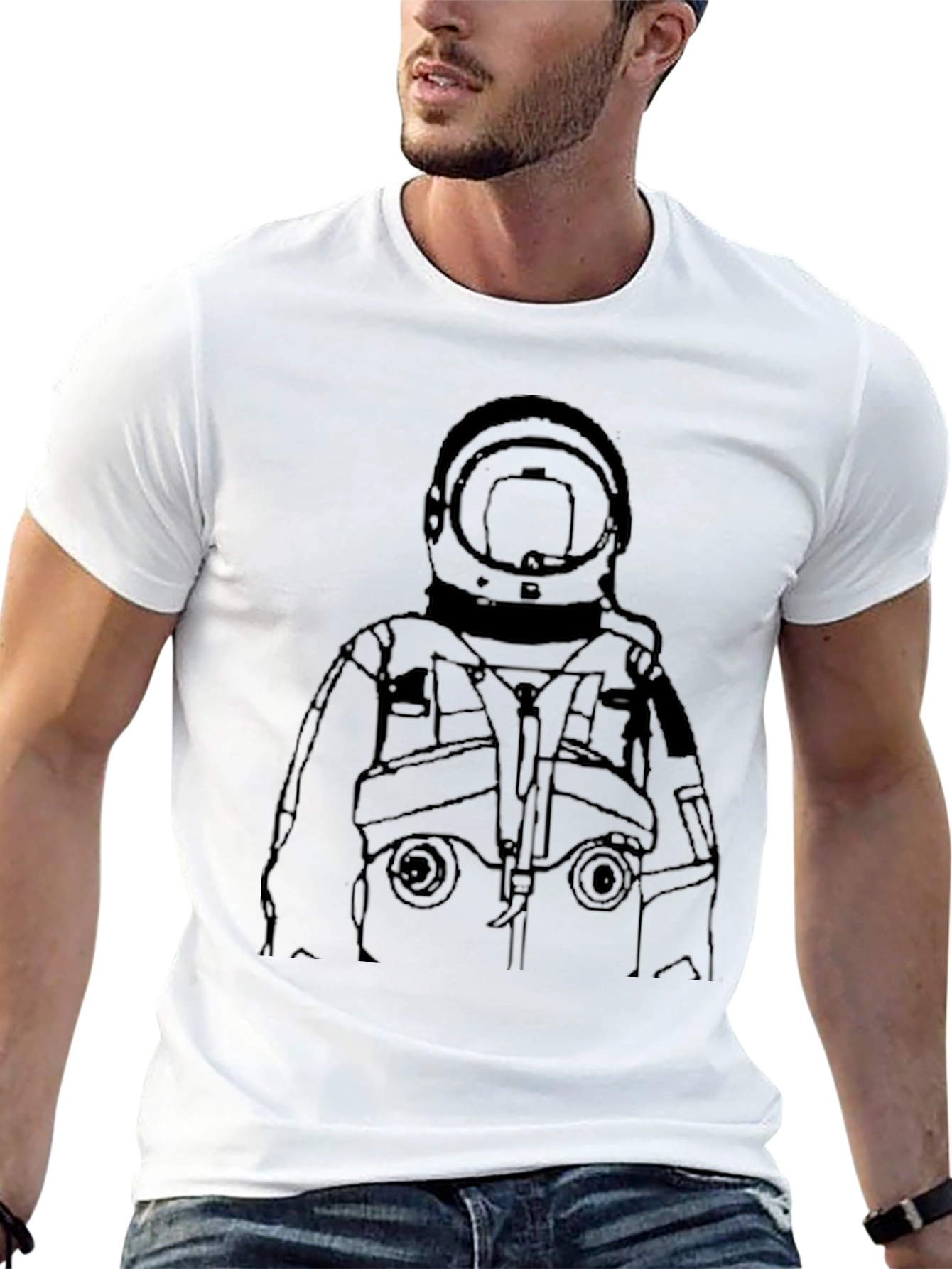 Black Astronaut Outline Graphic Tee - Black view 13
