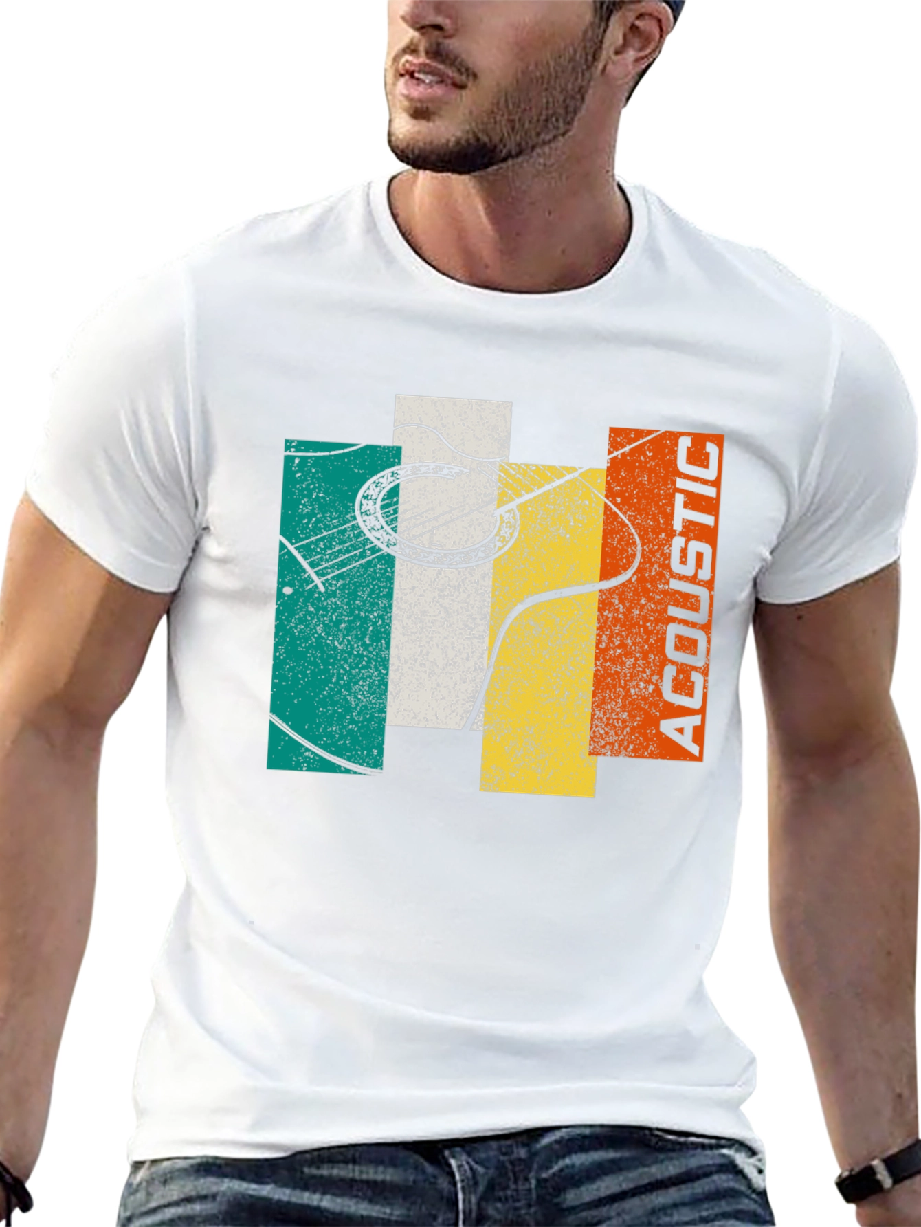 Black Acoustic Guitar Graphic Tee - Retro Music Shirt view 13