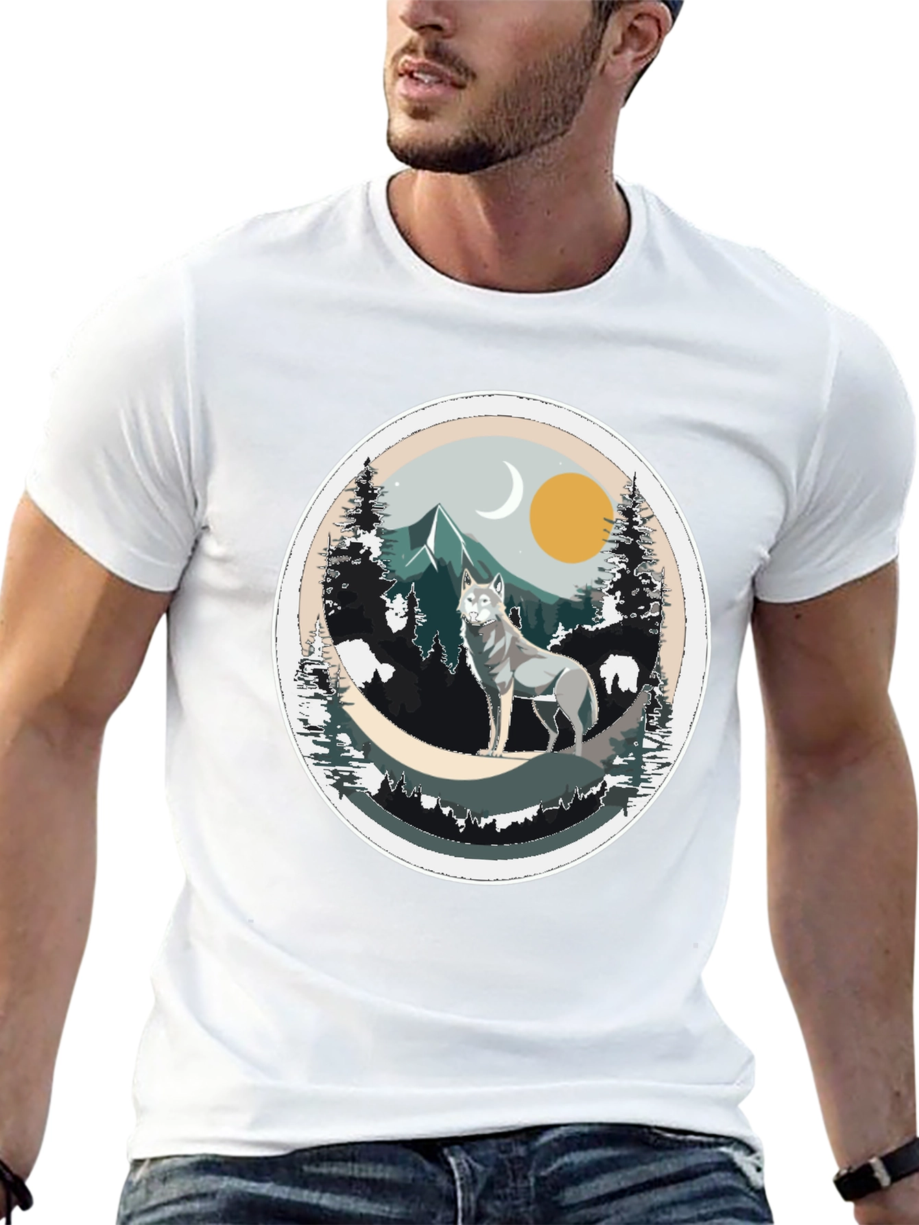 Black Wolf Mountain Graphic Tee - Nature Inspired T-Shirt view 13