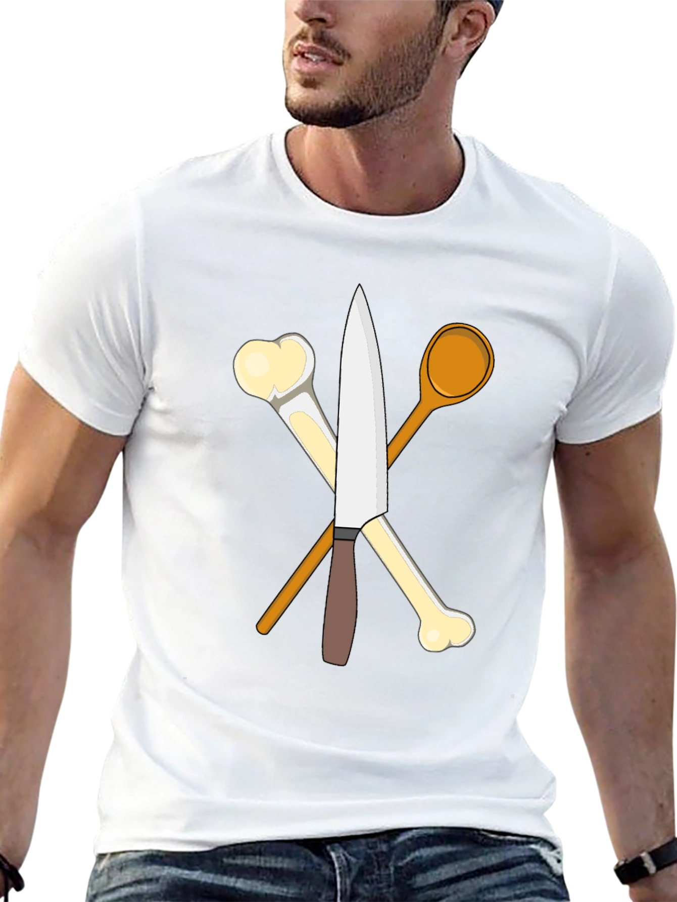 Chef's Knife, Bones, and Spoon Black T-Shirt - 13