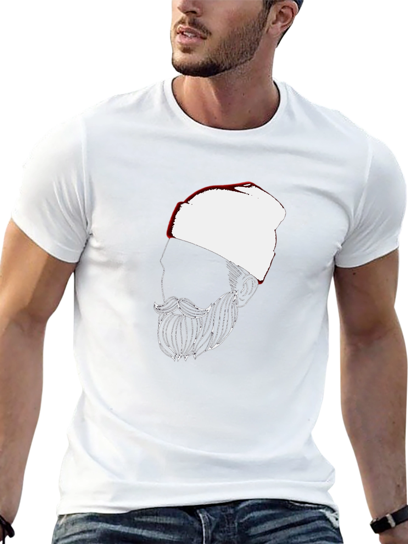 Black Men's Black T-Shirt with Bearded Man Graphic view 13