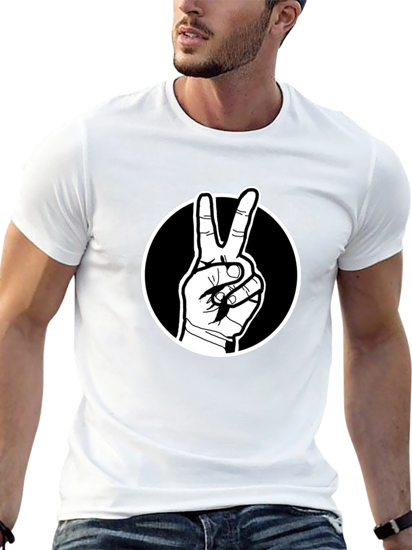 Black Peace Sign Graphic Tee - Black Cotton T-Shirt view 13