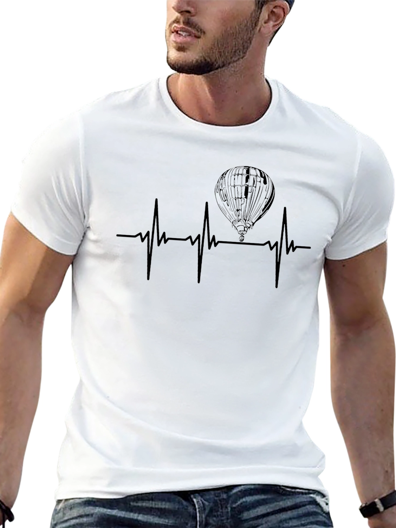 Black Heartbeat Hot Air Balloon T-Shirt - Black, Unique Design view 13