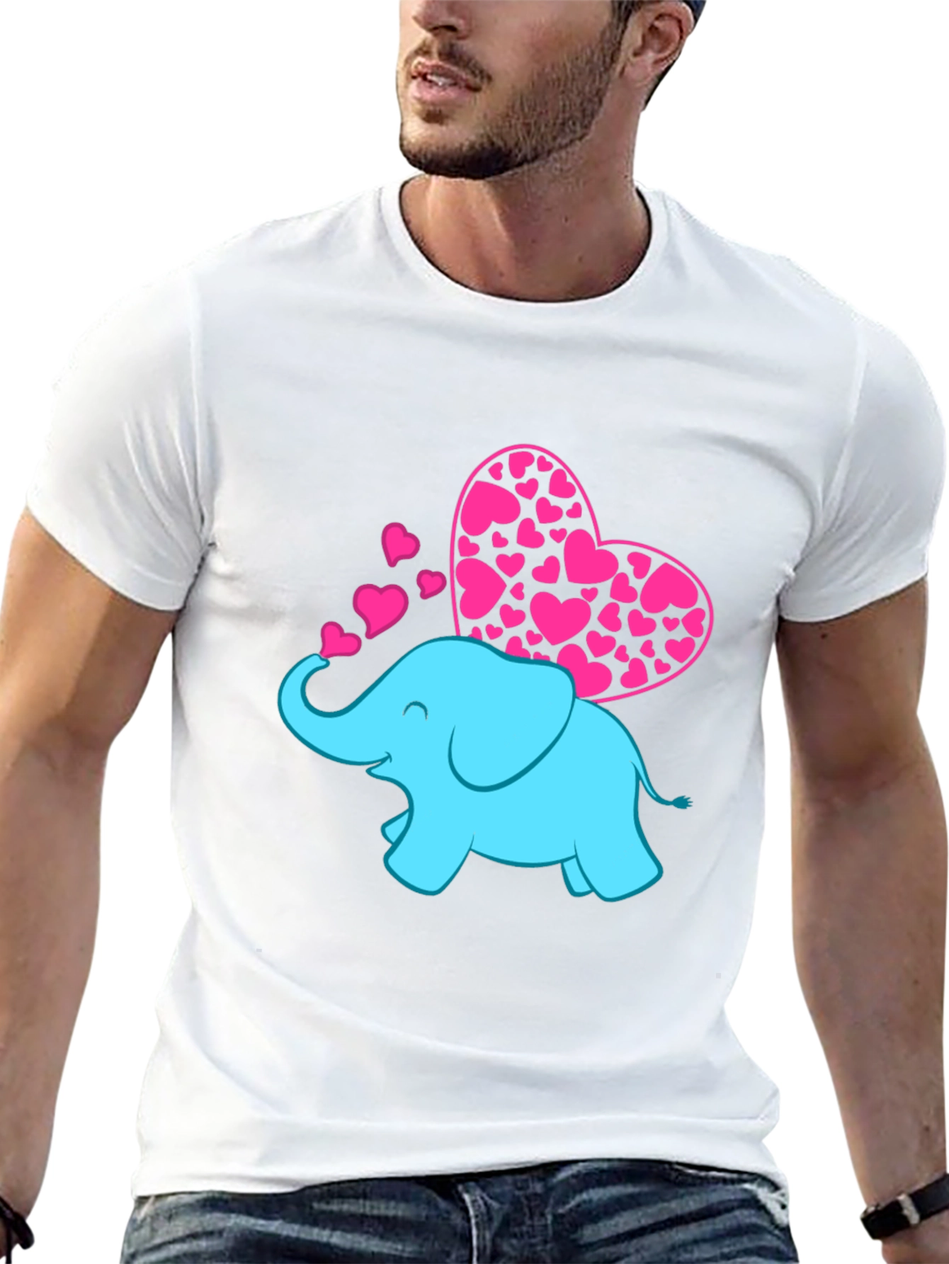 Black Elephant Love T-Shirt - Pink Hearts view 13