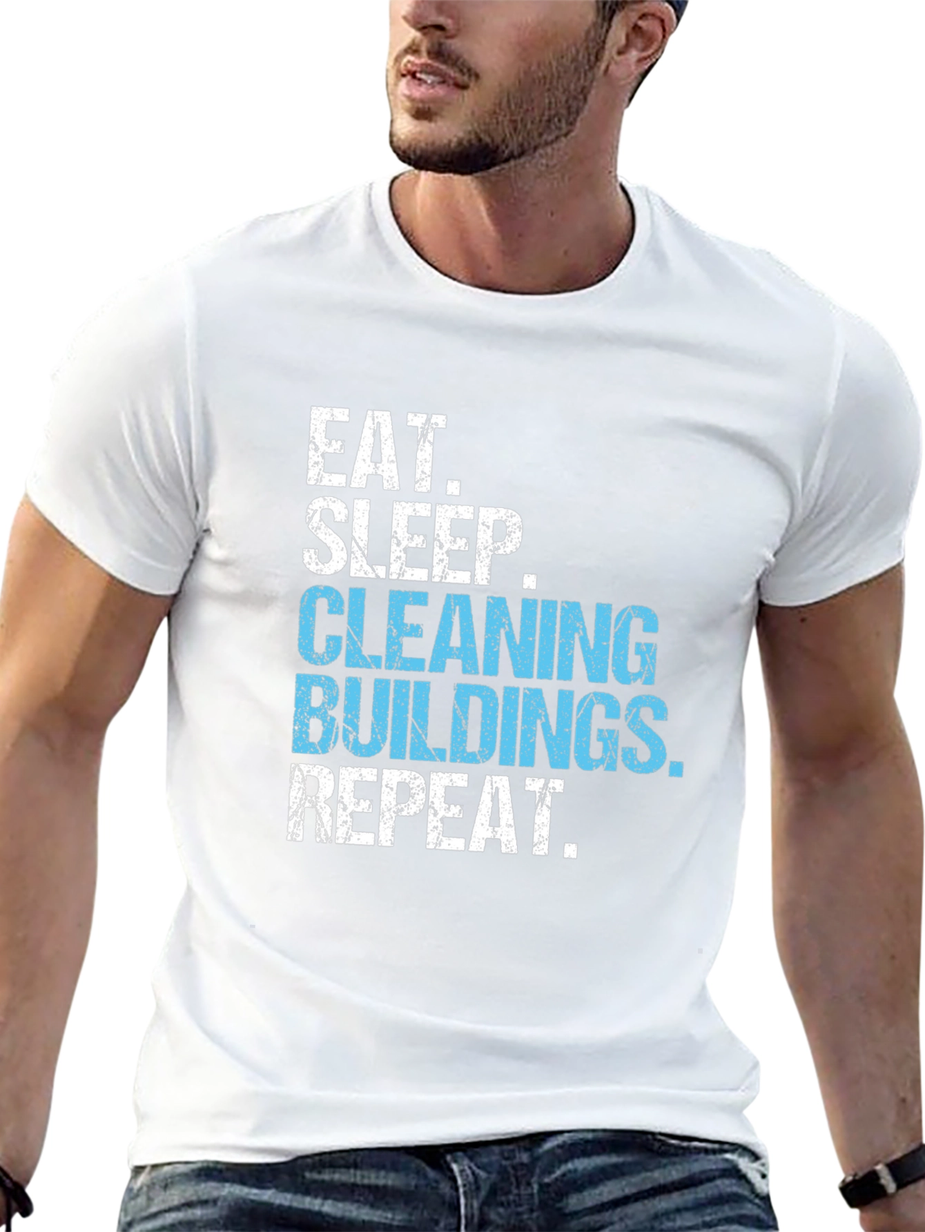 Black Eat Sleep Cleaning Buildings Repeat Black T-Shirt view 13