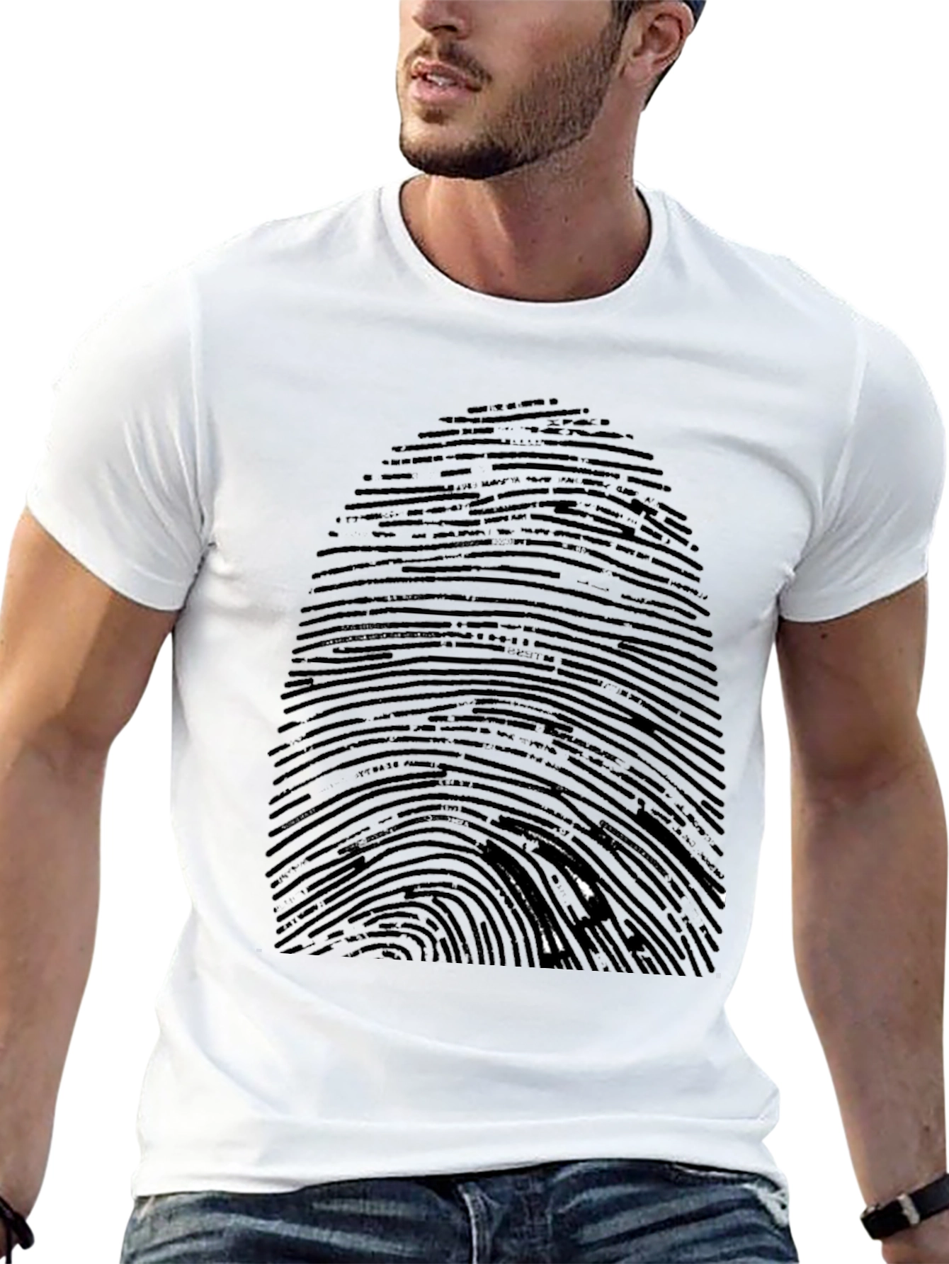 Black Unique Fingerprint Graphic Print Black T-Shirt view 13
